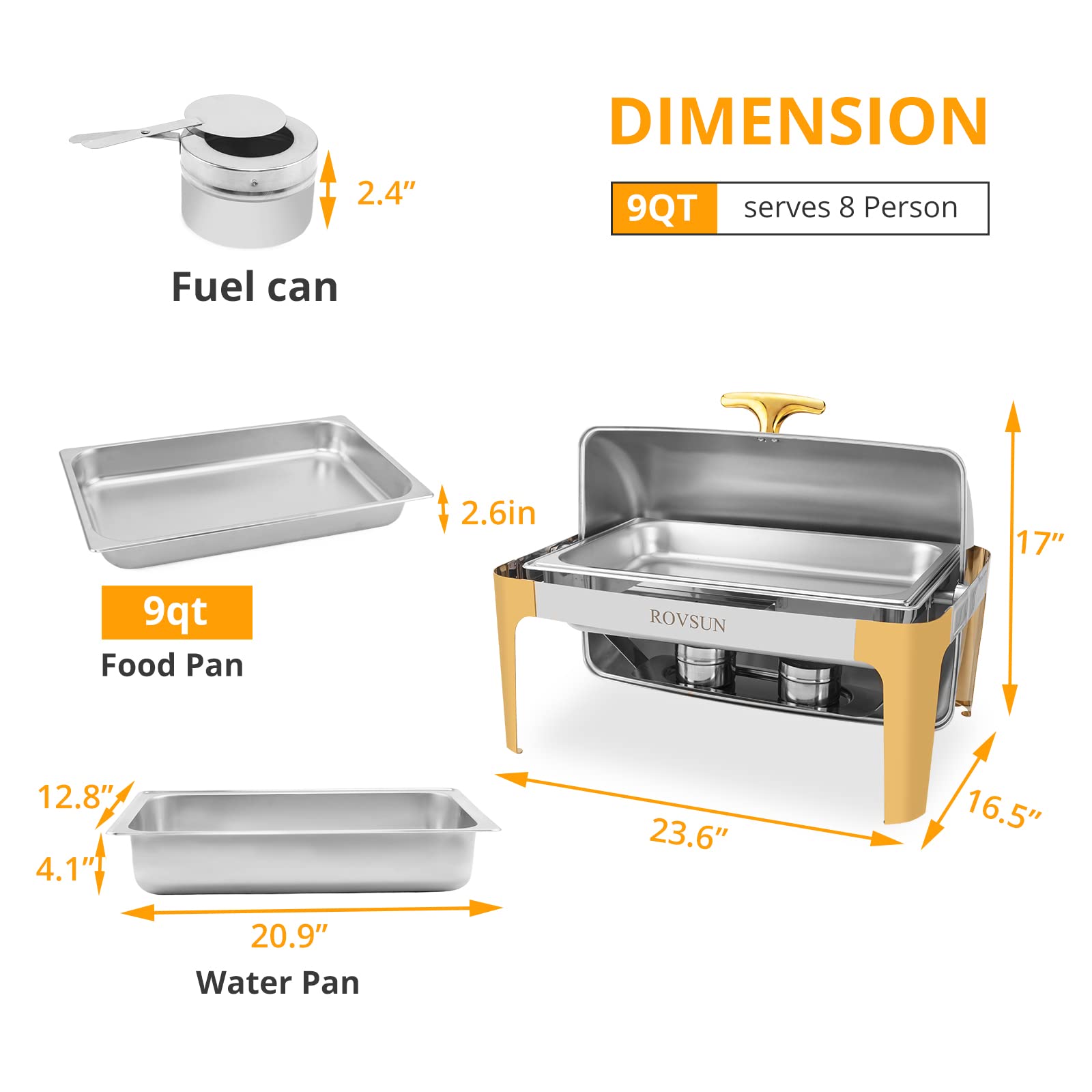 ROVSUN 9 QT Roll Top Rectangle Chafing Dish Buffet Set Silver Gold