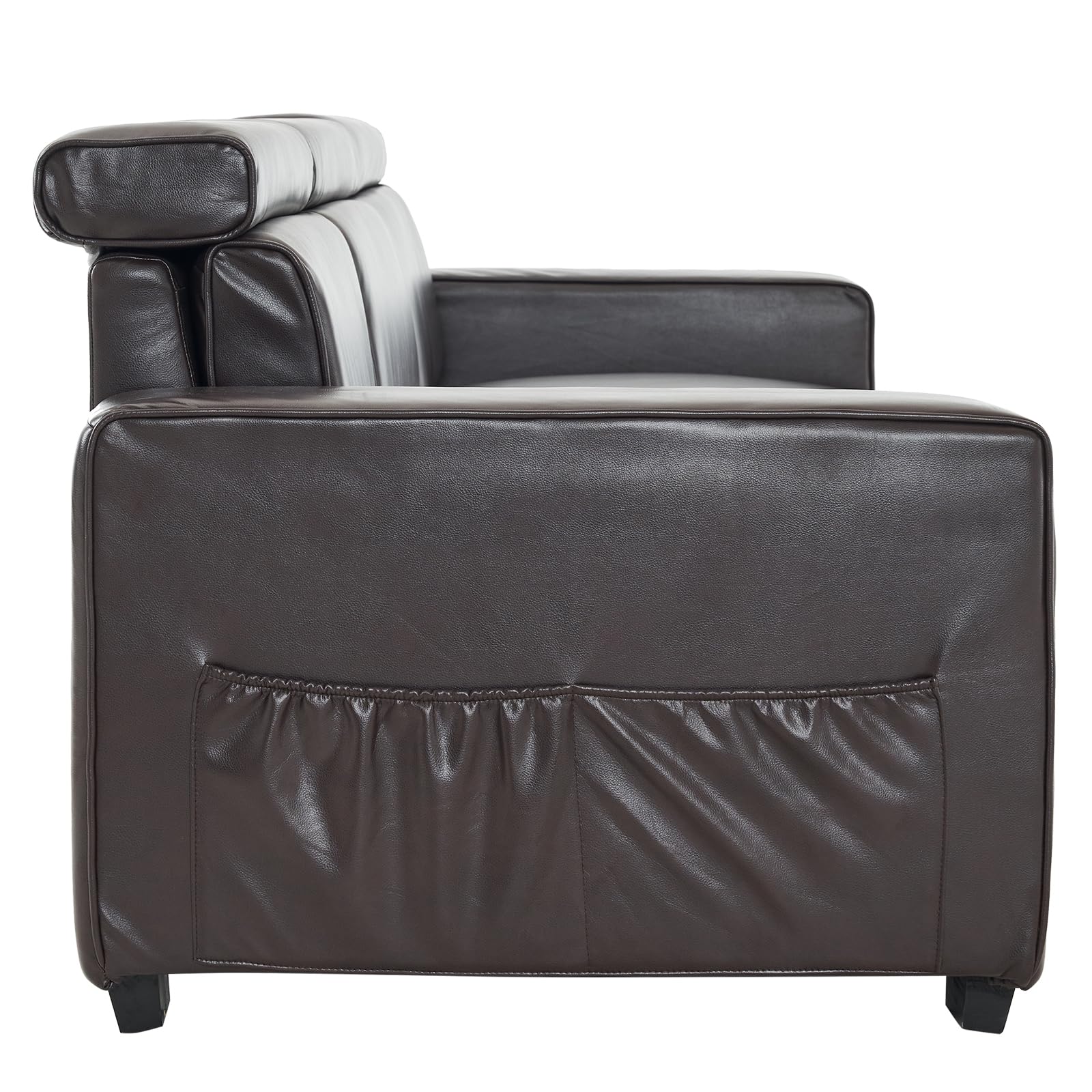 115 Inch 3 Seater Waiting Sofa with Adjustable Headrest PU Leather Brown