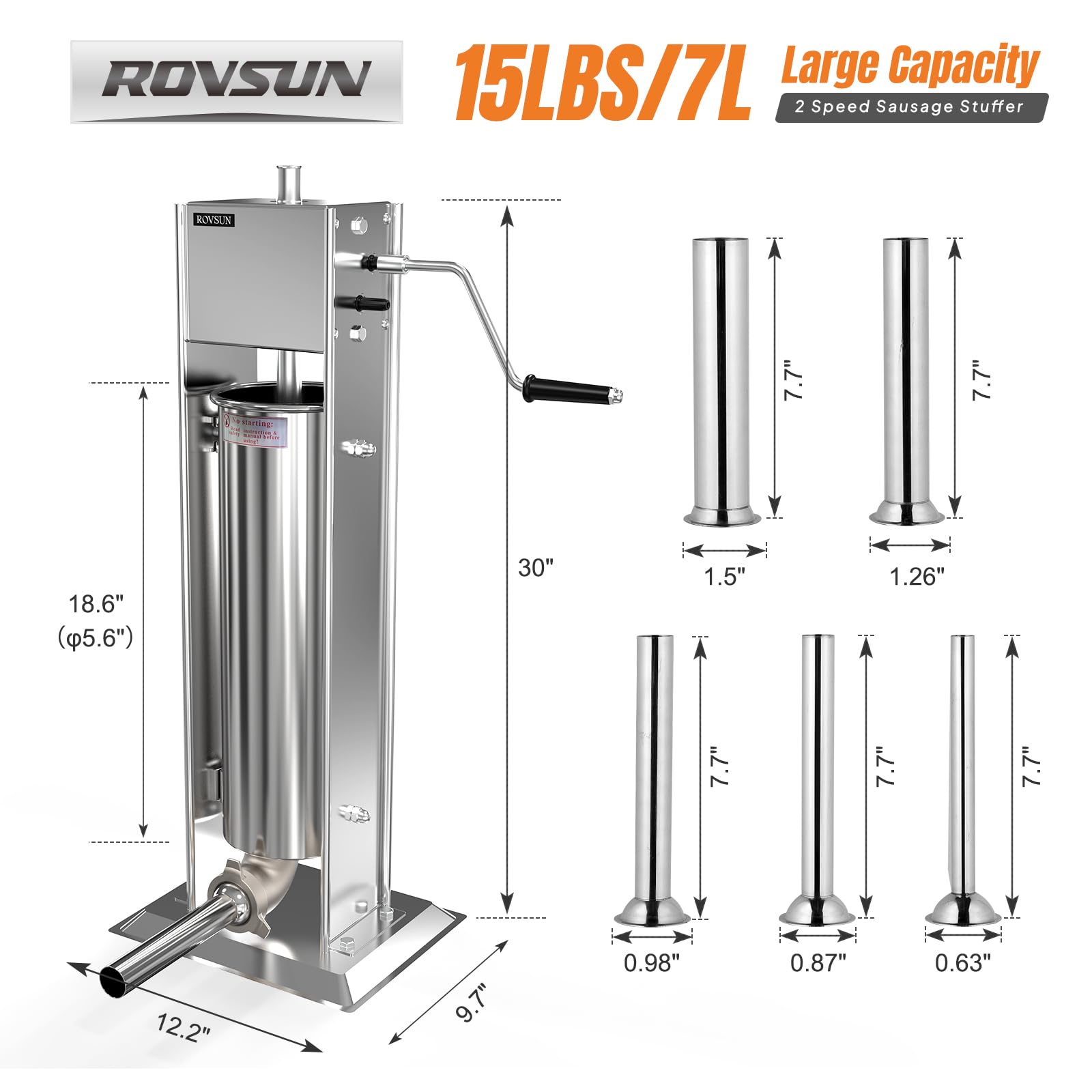 ROVSUN 15 LBS Manual Sausage Stuffer with 5 Stuffing Tubes