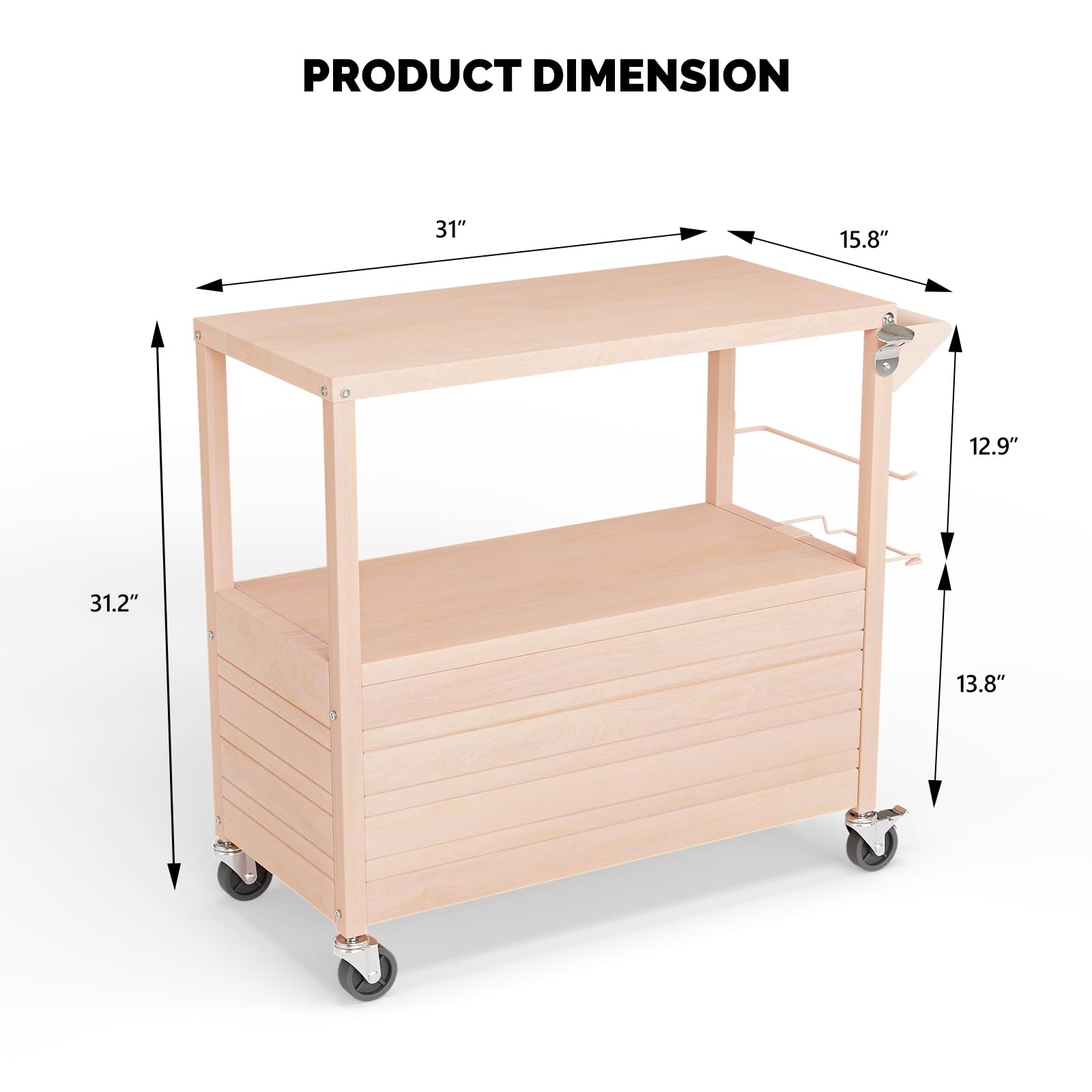 80 Quart Portable Outdoor Patio Rooling Cooler Cart with Table Oak