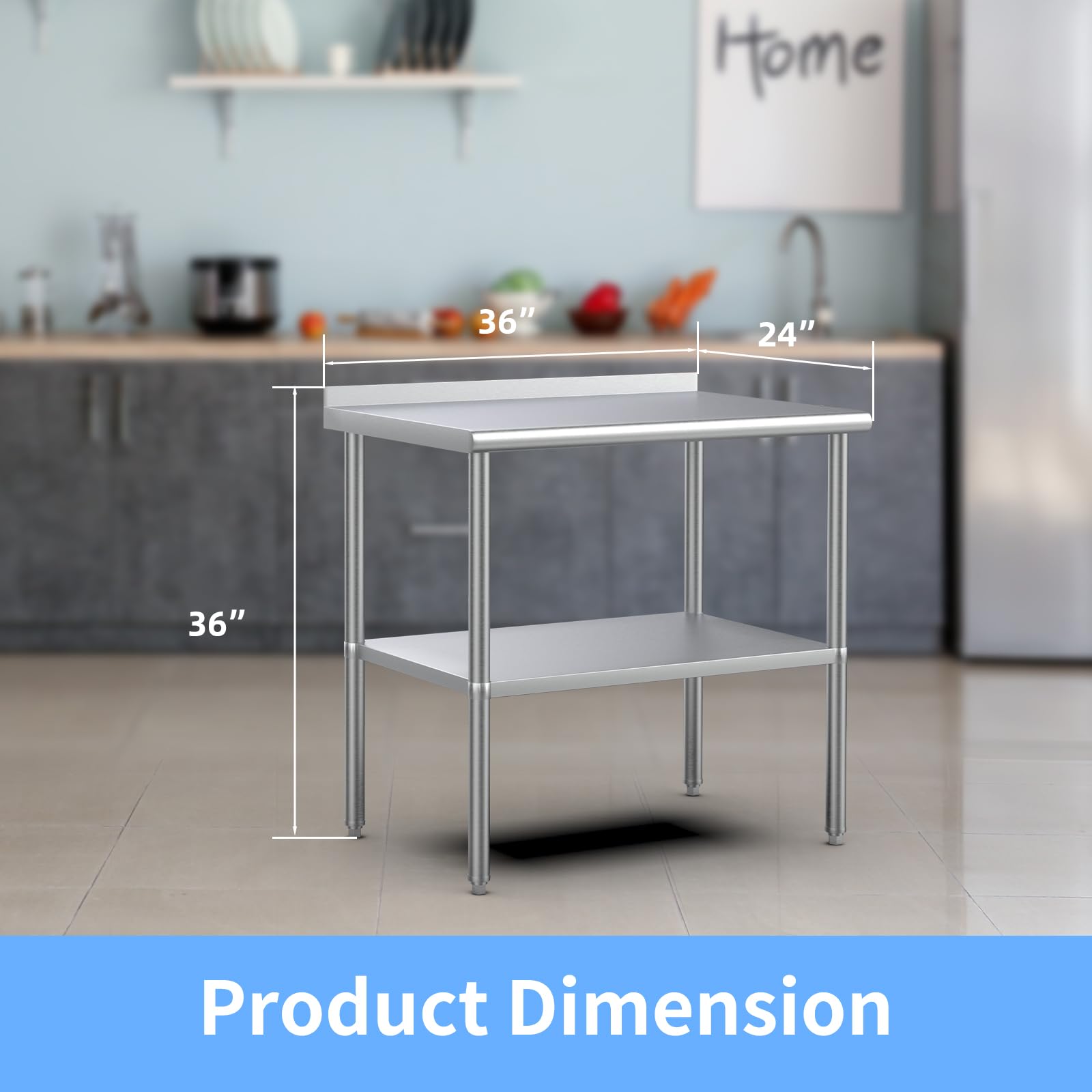 ROVSUN 24" x 36" Stainless Steel Table with Undershelf & Backsplash