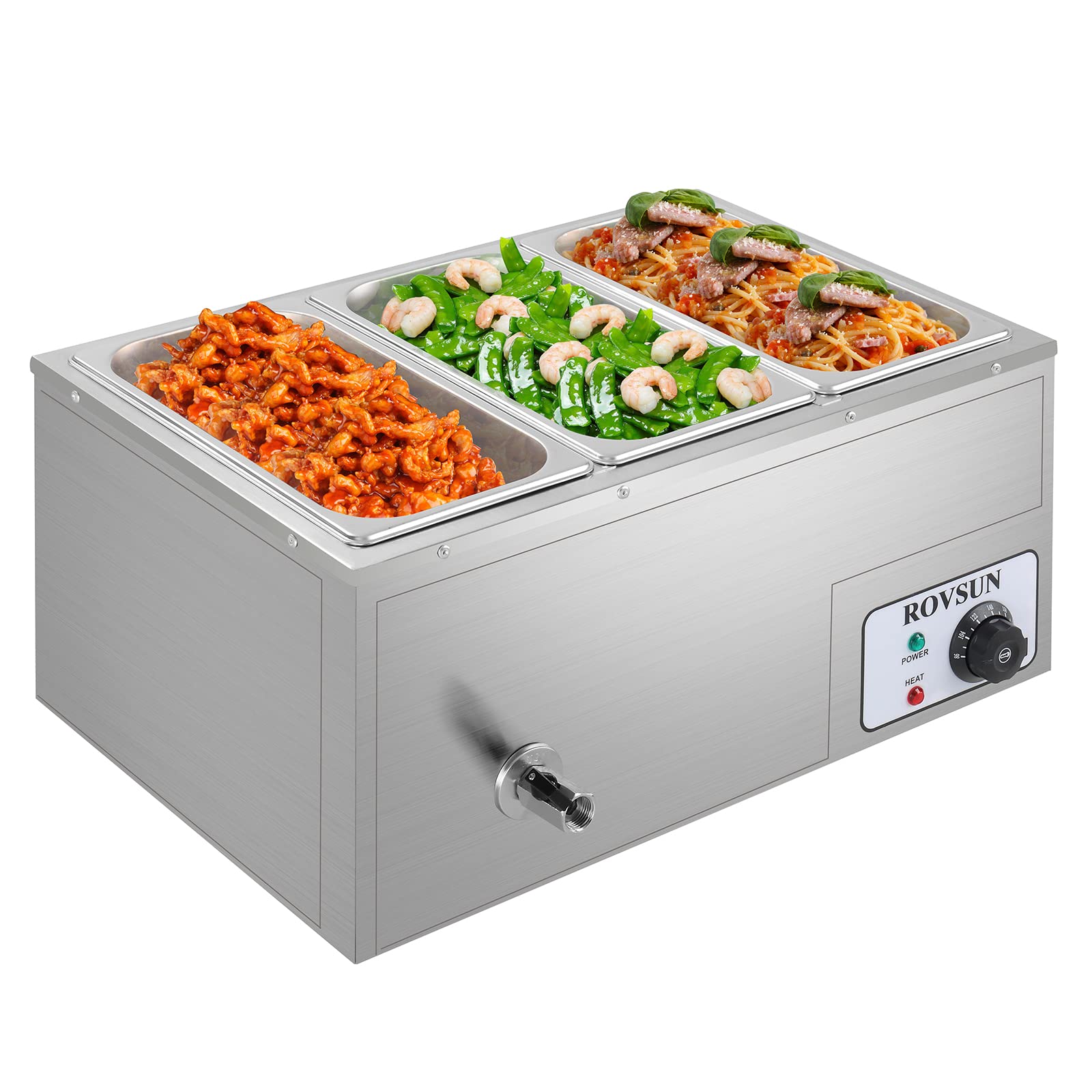 ROVSUN 21QT 600W 110V 3-Pan Electric Steam Table Food Warmer Countertop