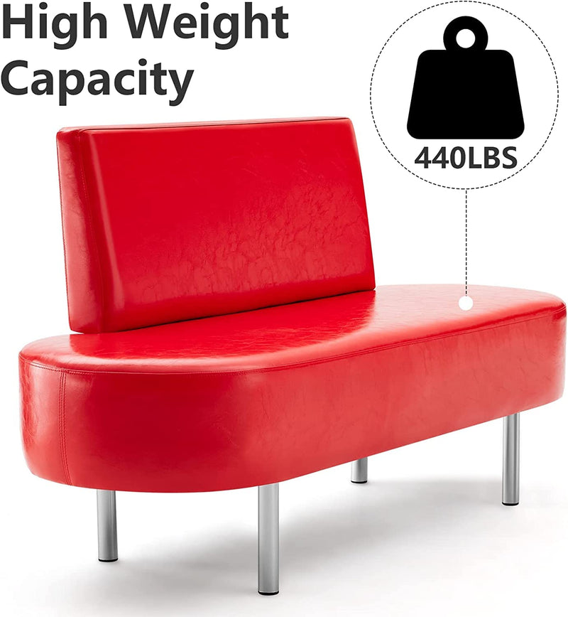59.1 Inch Waiting Chair Bench Seating Faux Leather with Backrest Red