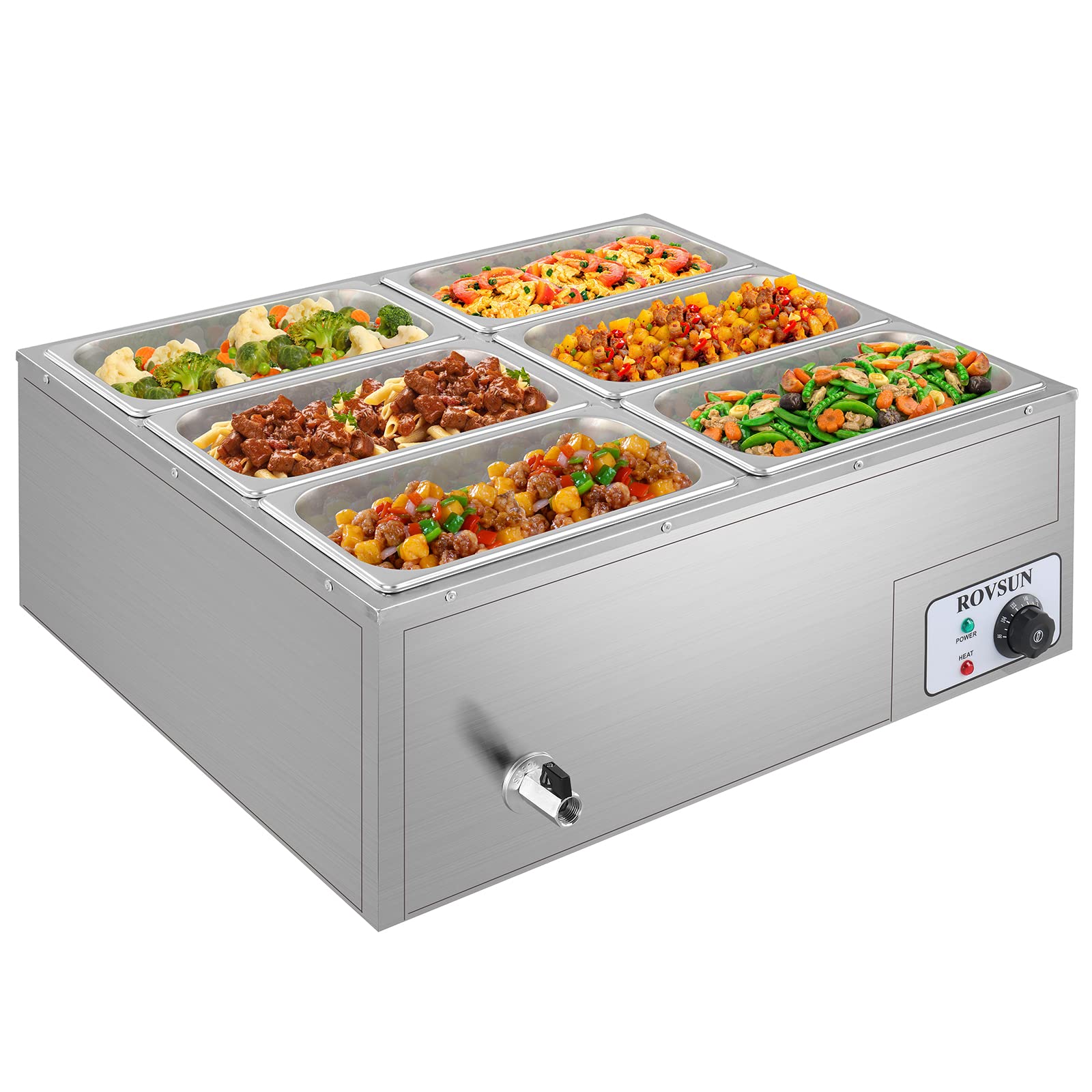 ROVSUN 42.3QT 1200W 110V 6-Pan Electric Steam Table Food Warmer Countertop