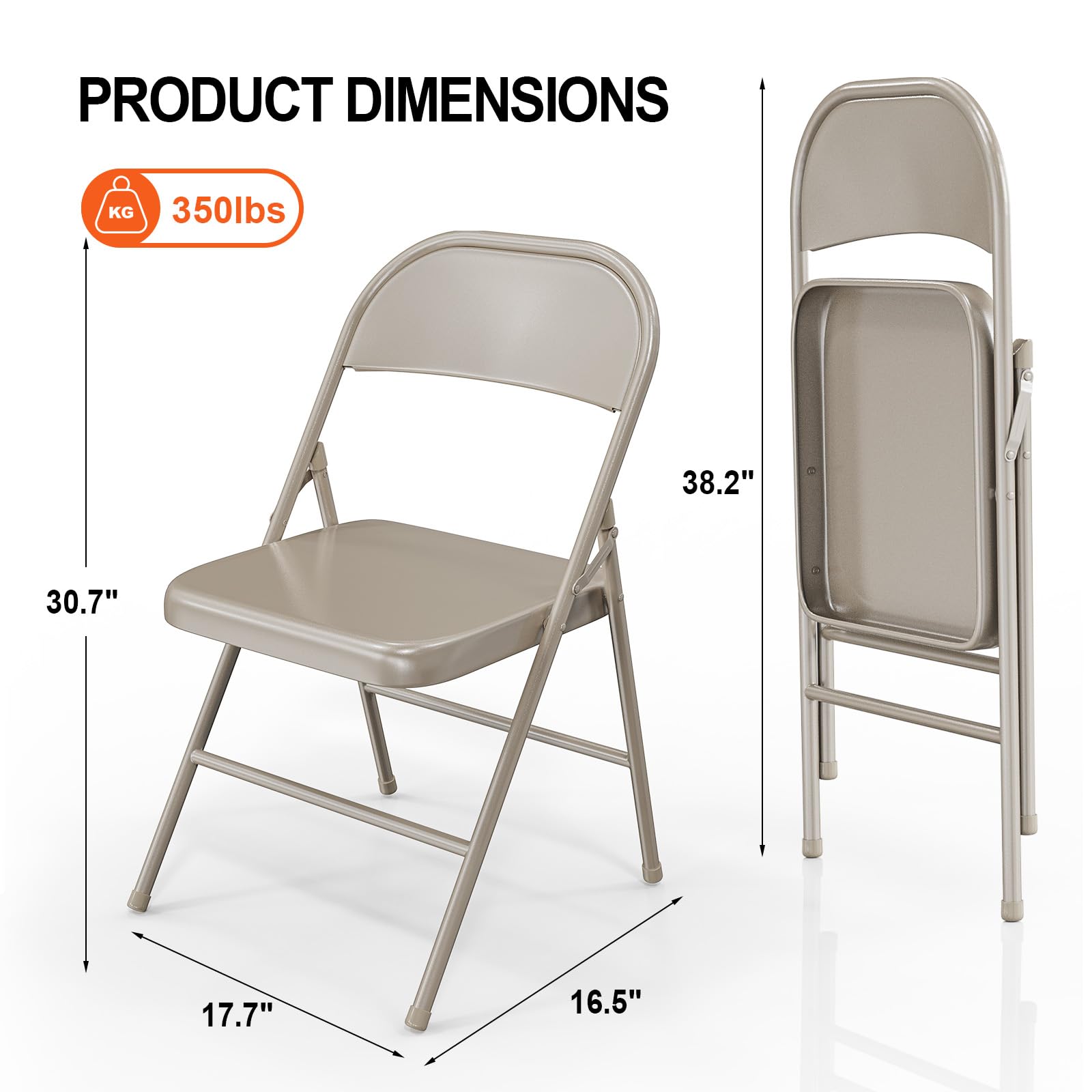 Folding Chairs with All Steel Metal Frame Khaki