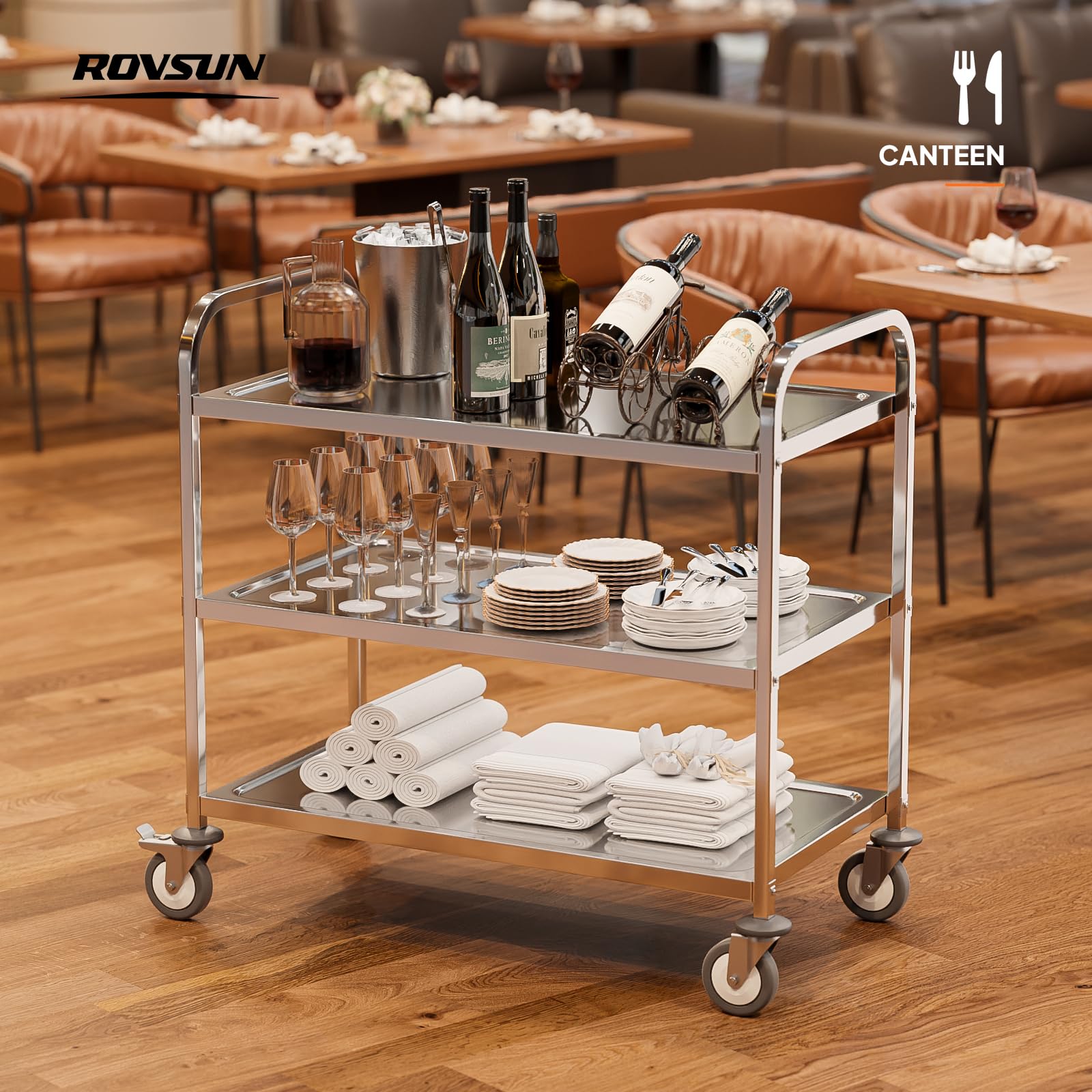 3-Tier Medium 330lbs Capacity Stainless Steel Utility Cart with Wheels