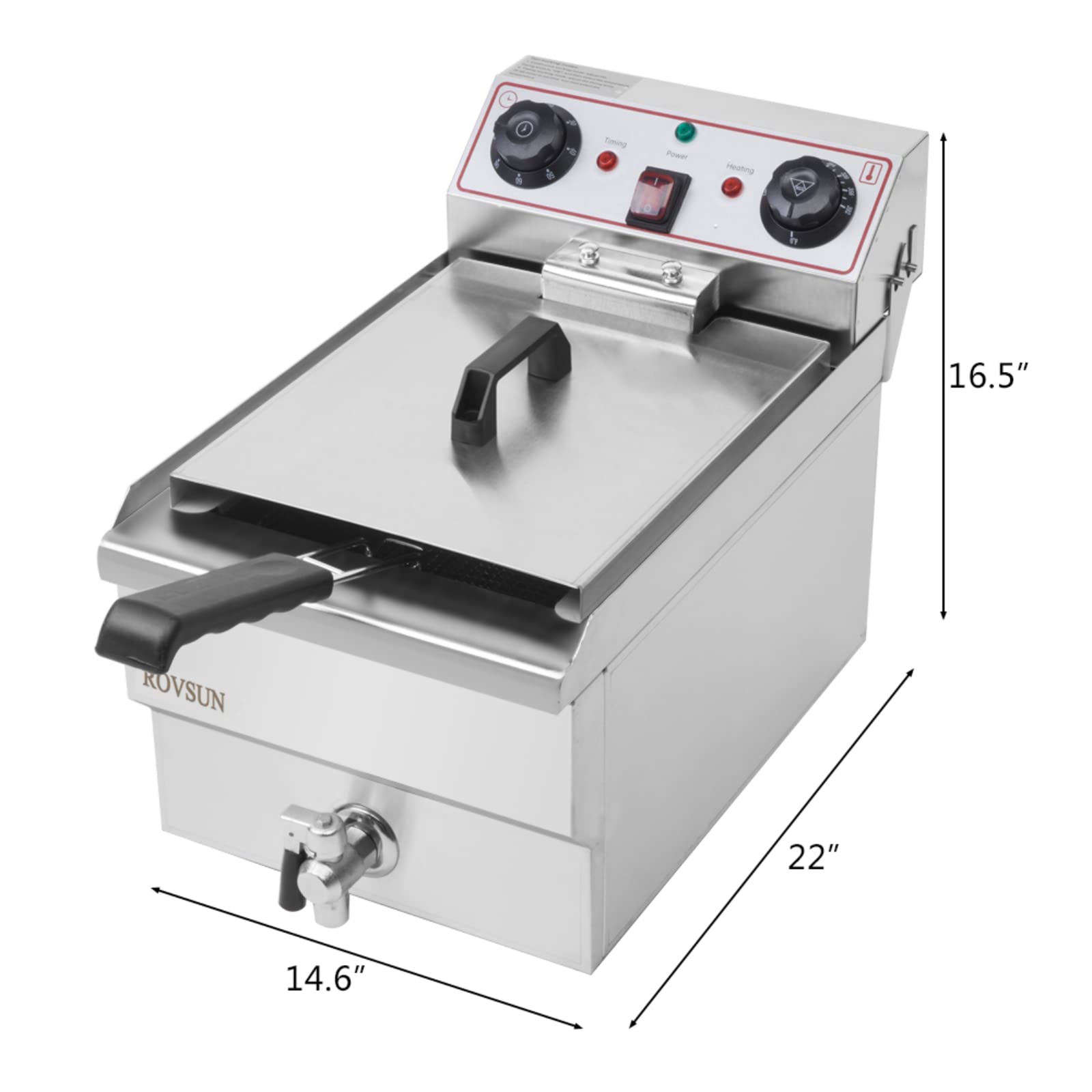 ROVSUN 12.5 QT 110V 1700W Single Tank Electric Deep Fryer with Timer & Oil Drain