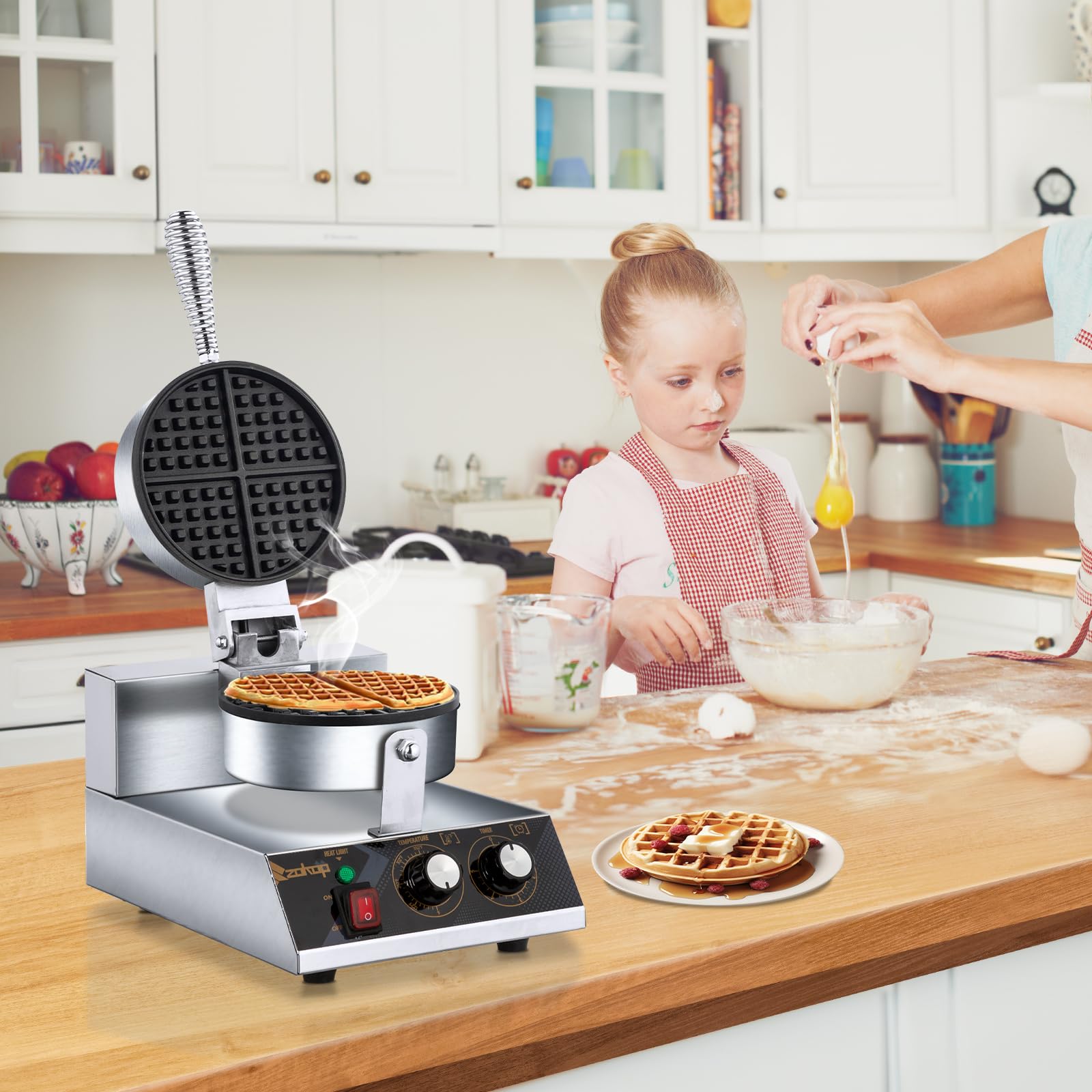 ZOKOP 1200W 110V Single Head Round Waffle Maker