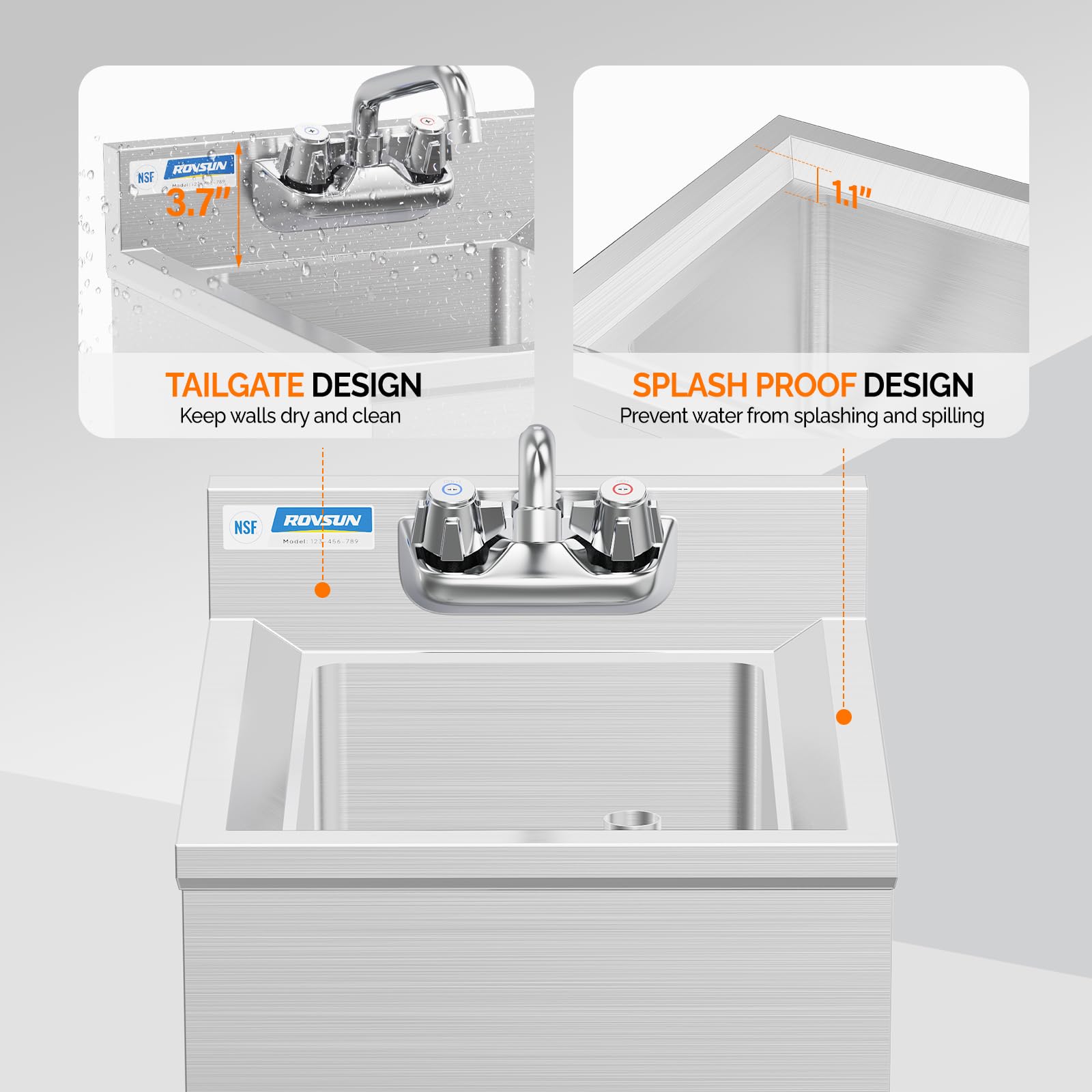 ROVSUN 1 Bowl Underbar Hand Sink with Faucet