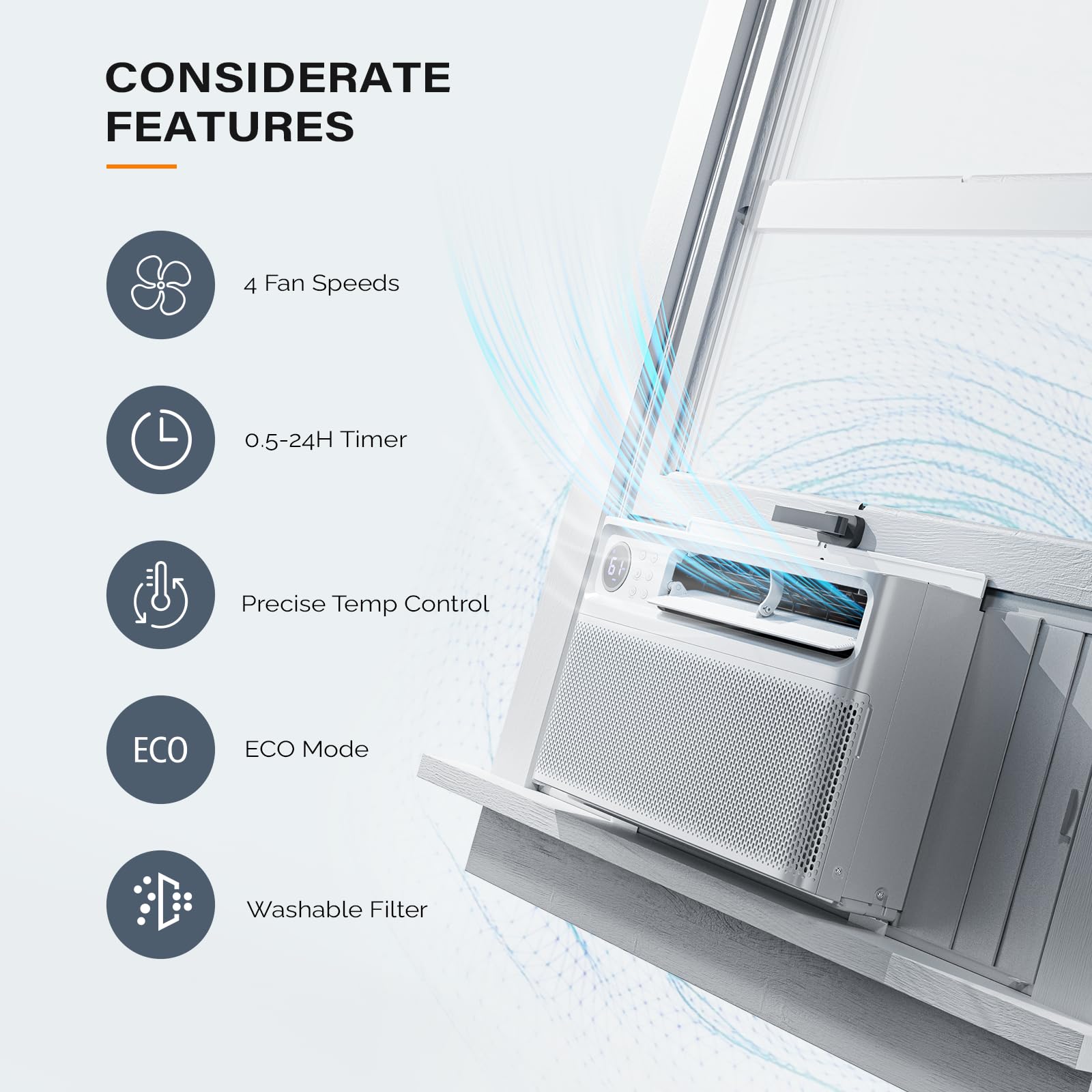 ROVSUN 8000 BTU 115V Inverter Window Air Conditioner with Wifi Remote App Control & Install Kit