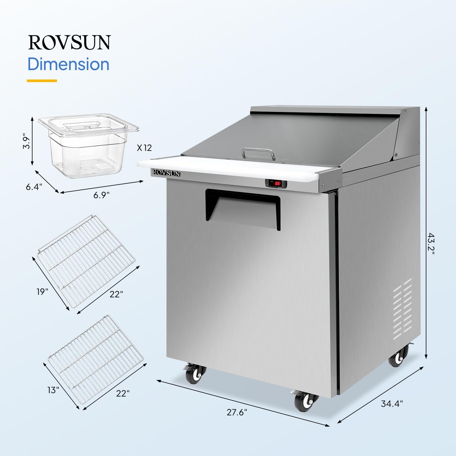 ROVSUN 28" W 7.1 Cu.Ft 320W 115V Silver Refrigerated Salad Sandwich Prep Table