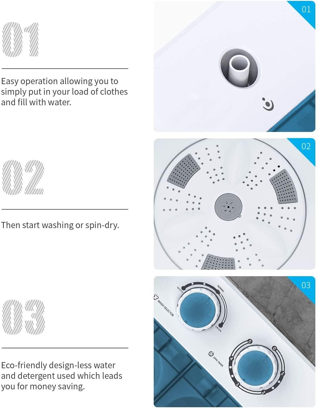 ROVSUN 21LBS 400W 110V Portable Twin Tub Washing Machine Blue