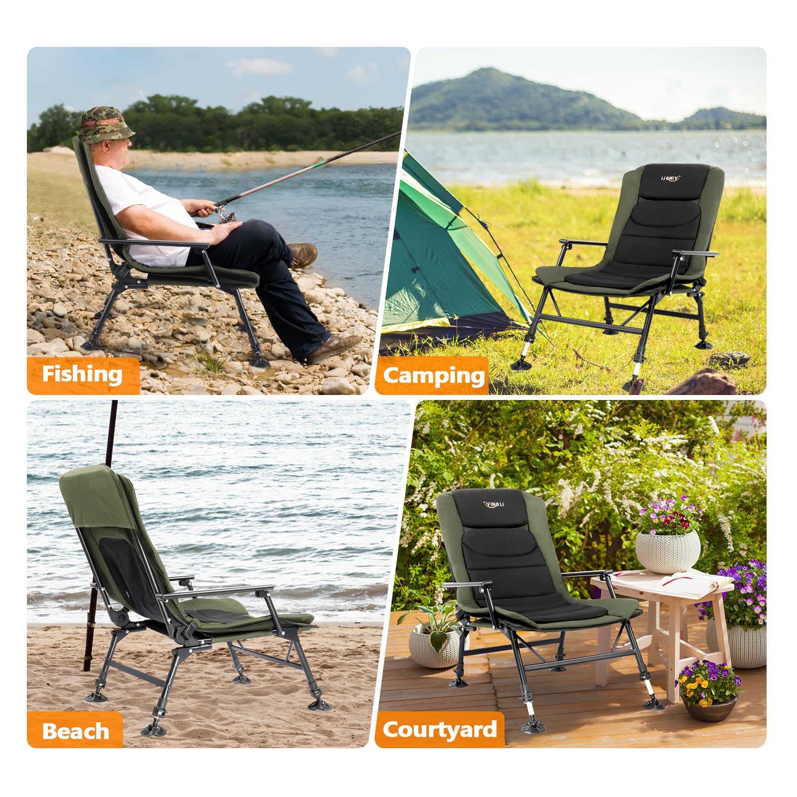 Adjustable Reclining Fishing Chair with High Back