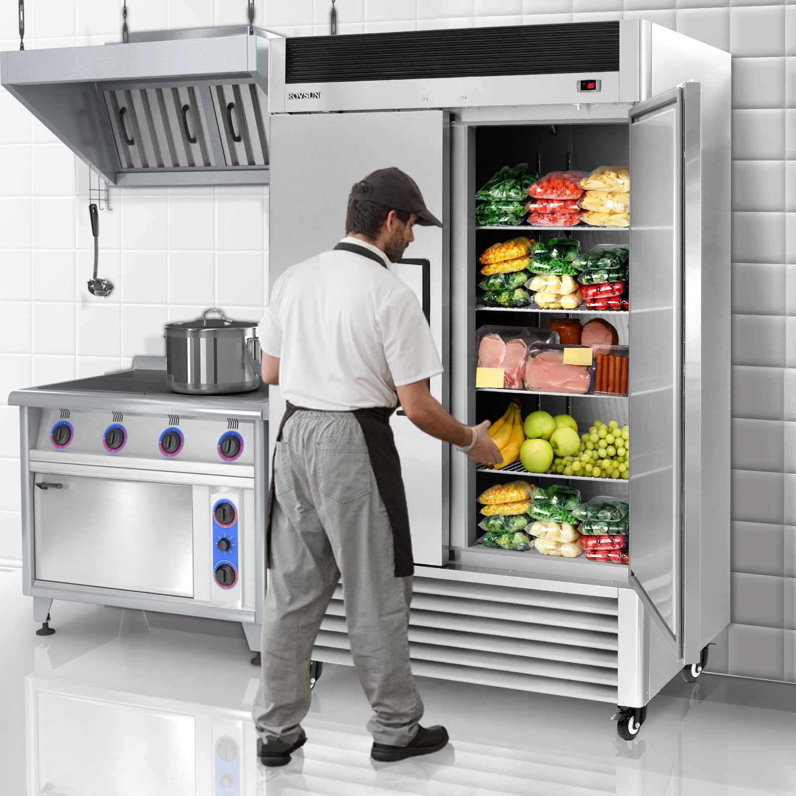 ROVSUN 54" W 40 Cu.Ft 550W 110V Double Door Reach-In Refrigerator