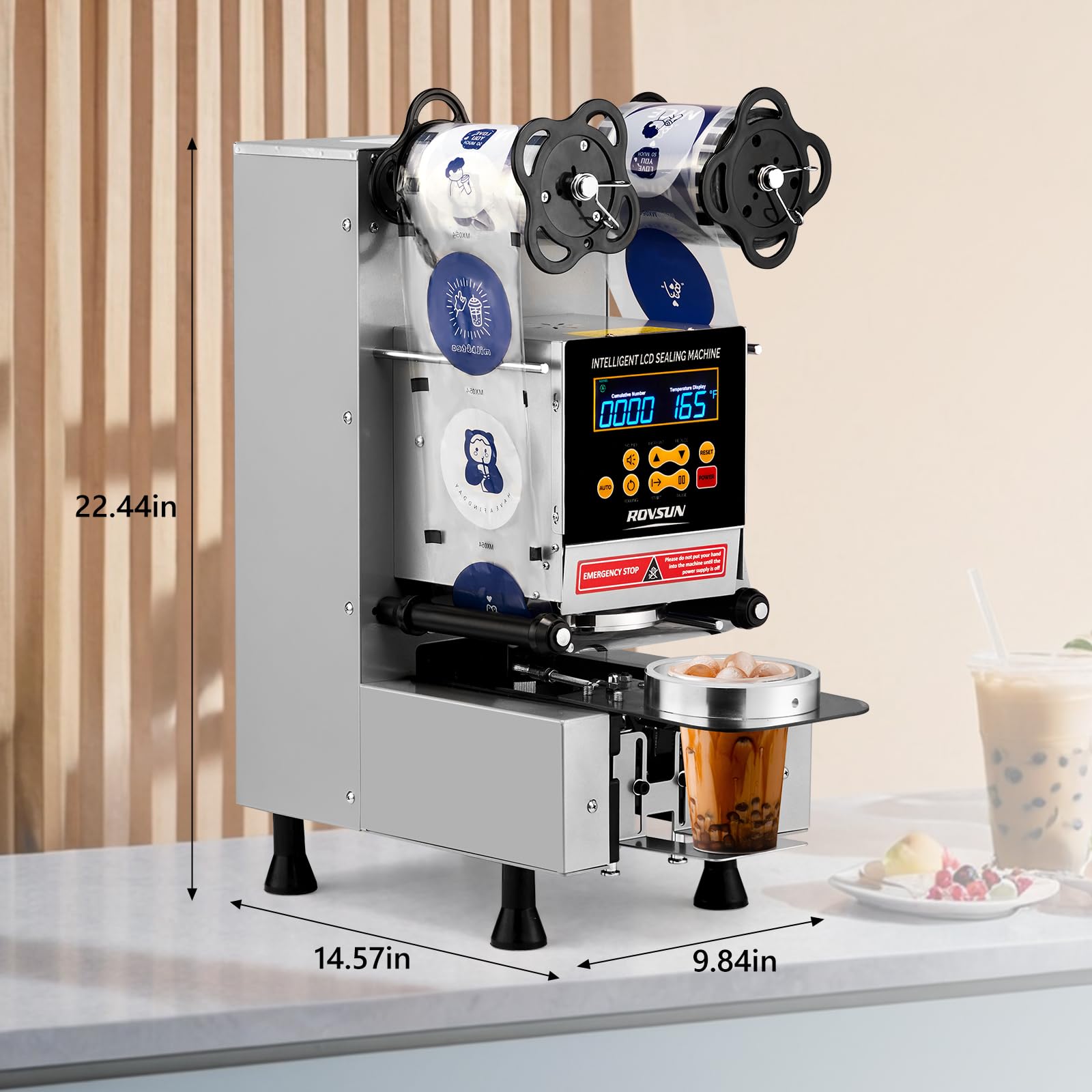 ROVSUN 350W 110V Automatic Cup Sealing Machine with LCD Intelligent Display Silver