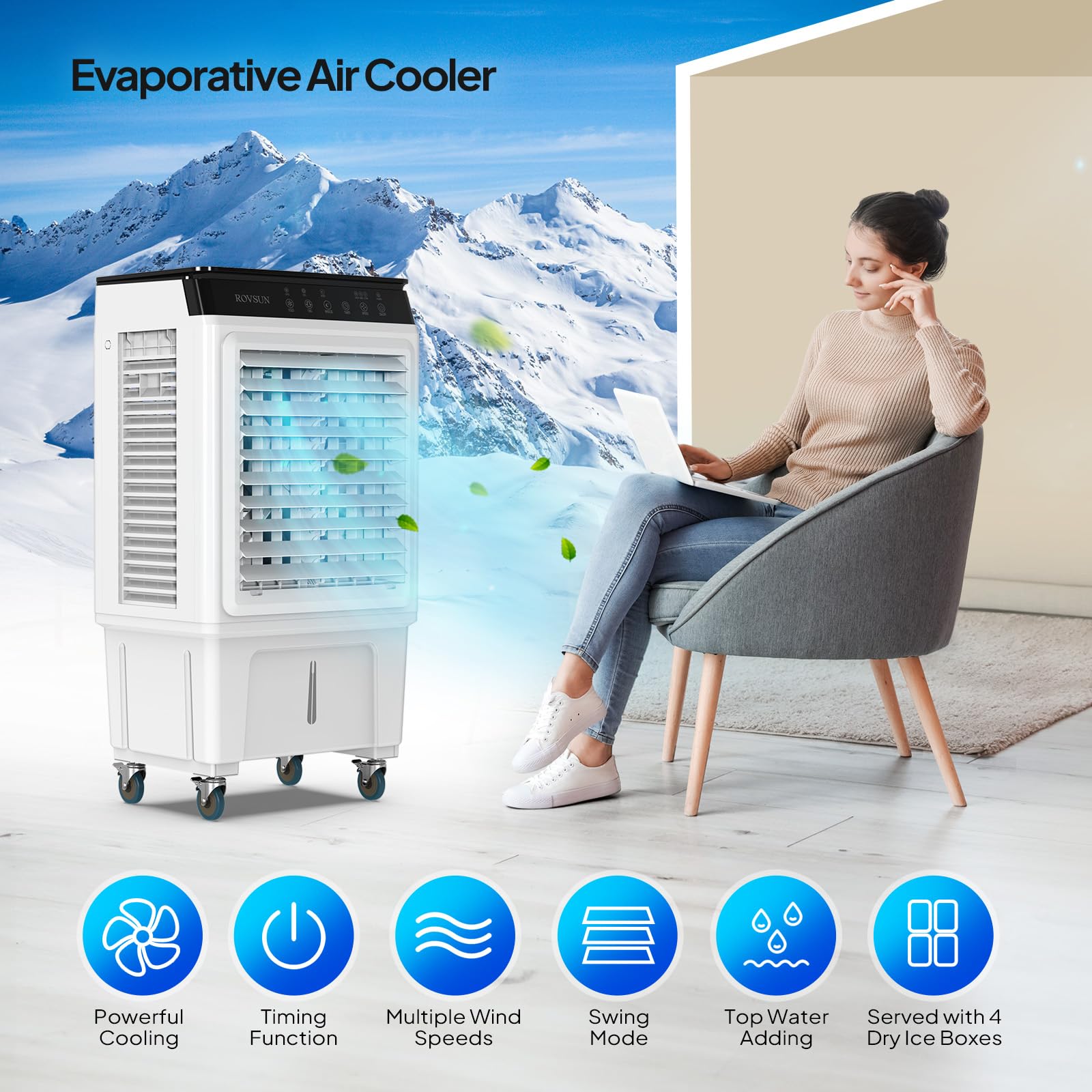 7.9Gal/30L Portable Evaporative Air Cooler with Remote Control