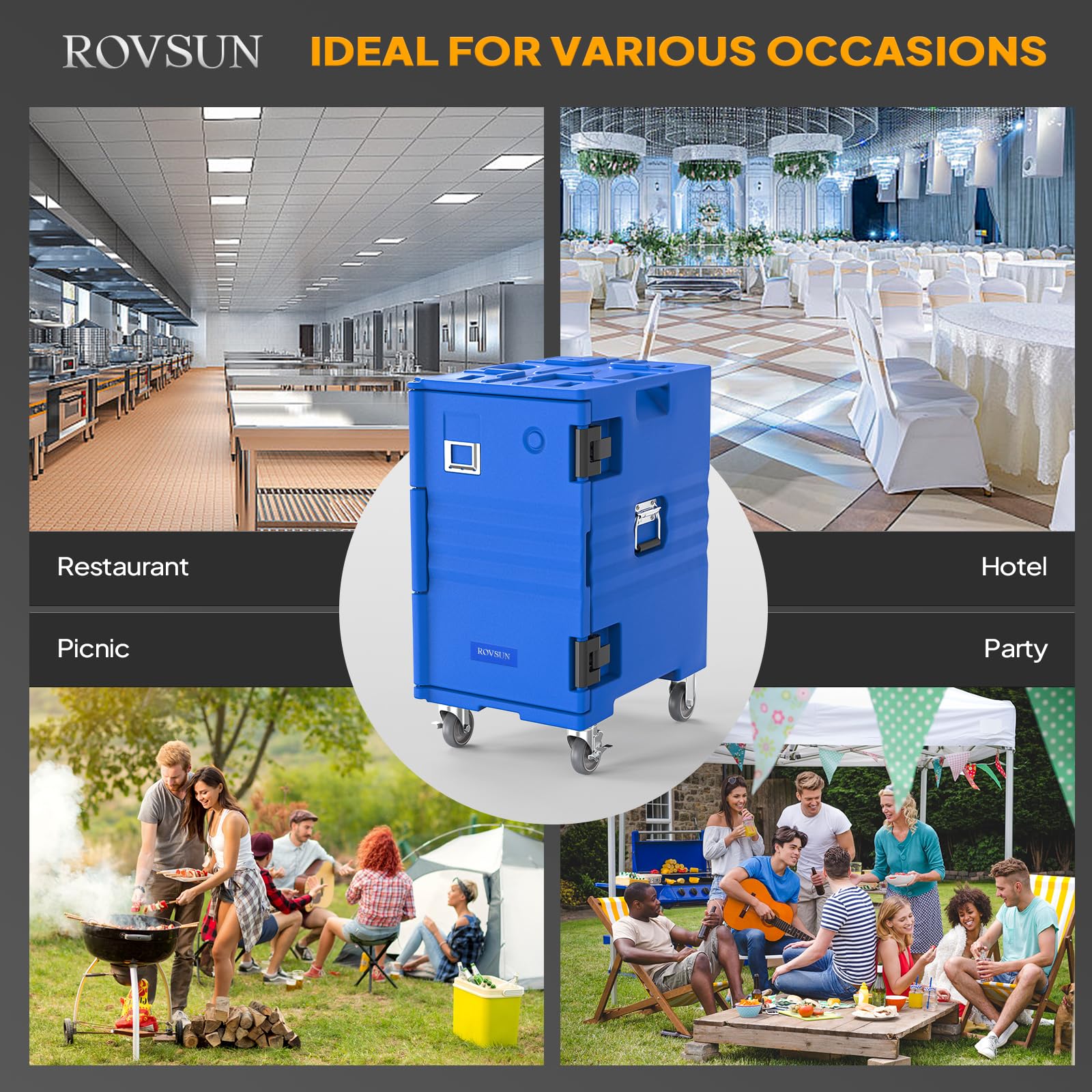 ROVSUN 109 QT Insulated Food Pan Carrier with Lockable Wheels Blue