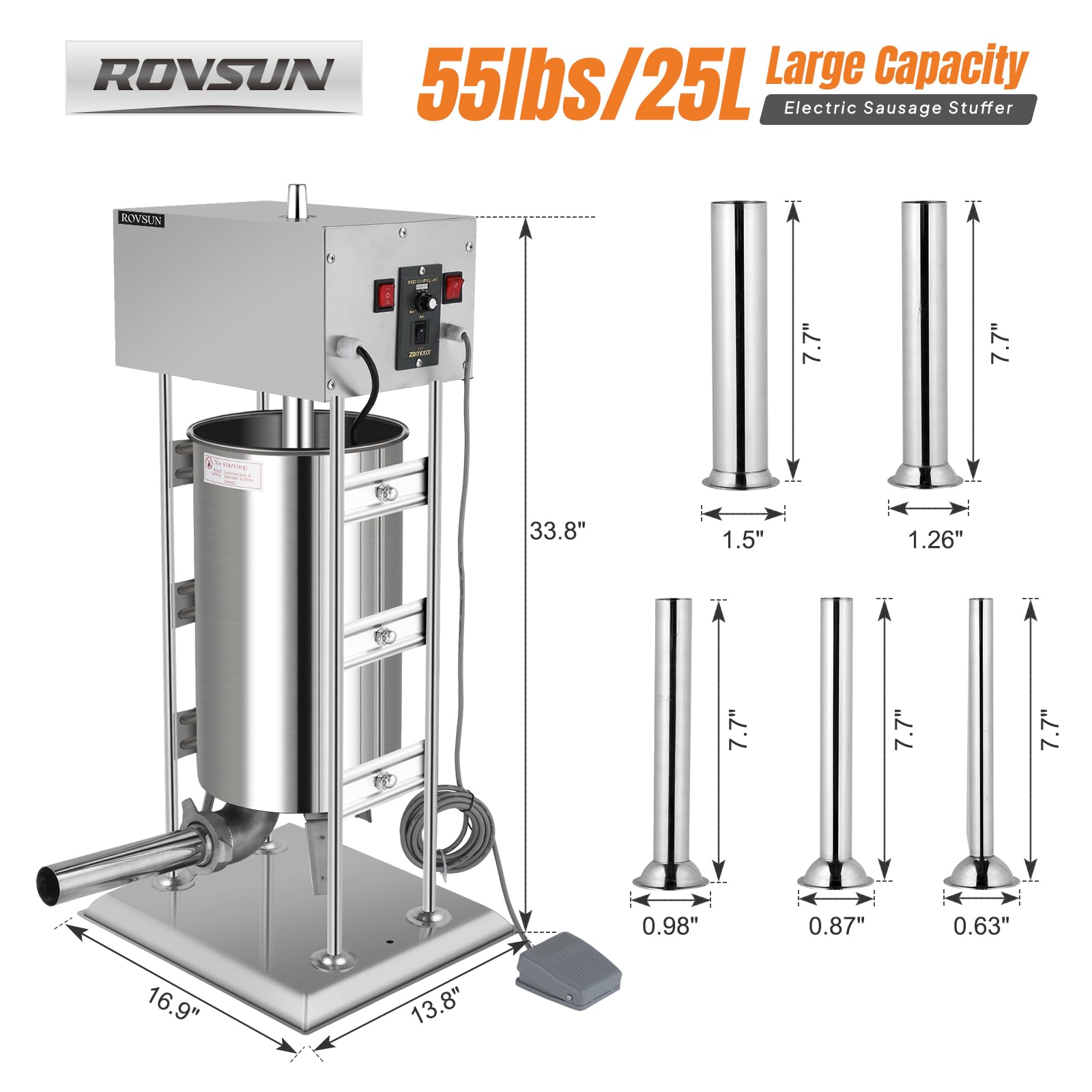 ROVSUN 55 lb. Electric Sausage Stuffer Maker with 5 Stuffing Tubes