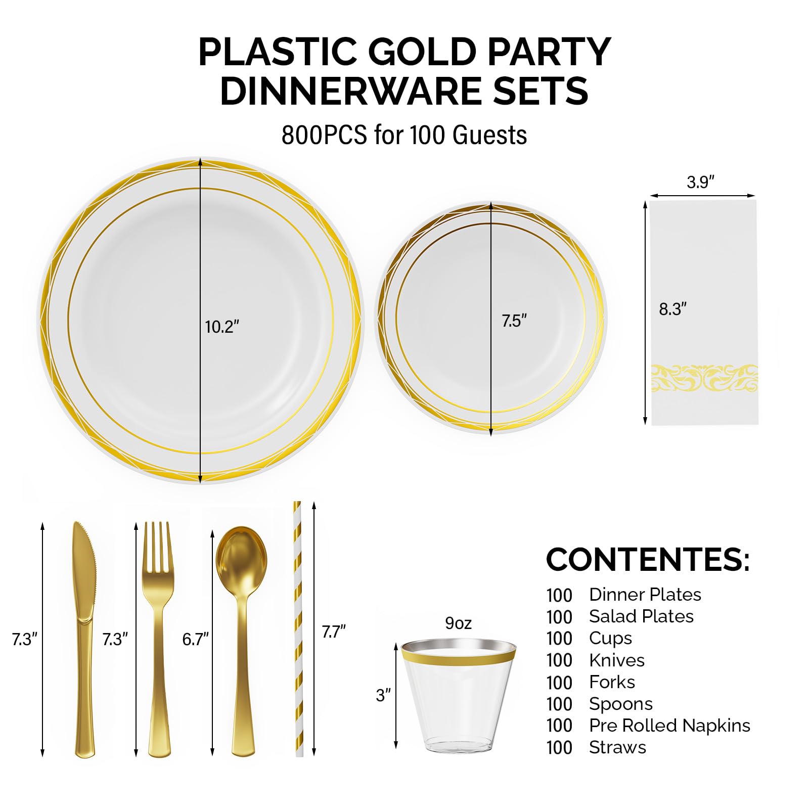 ROVSUN 800 Pieces Gold Disposable Dinnerware Set