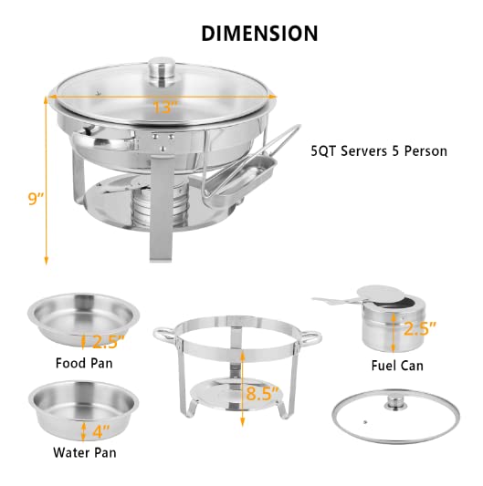 ROVSUN 5 QT Round Chafing Dish Buffet Set with Glass Lid & Lid Holder