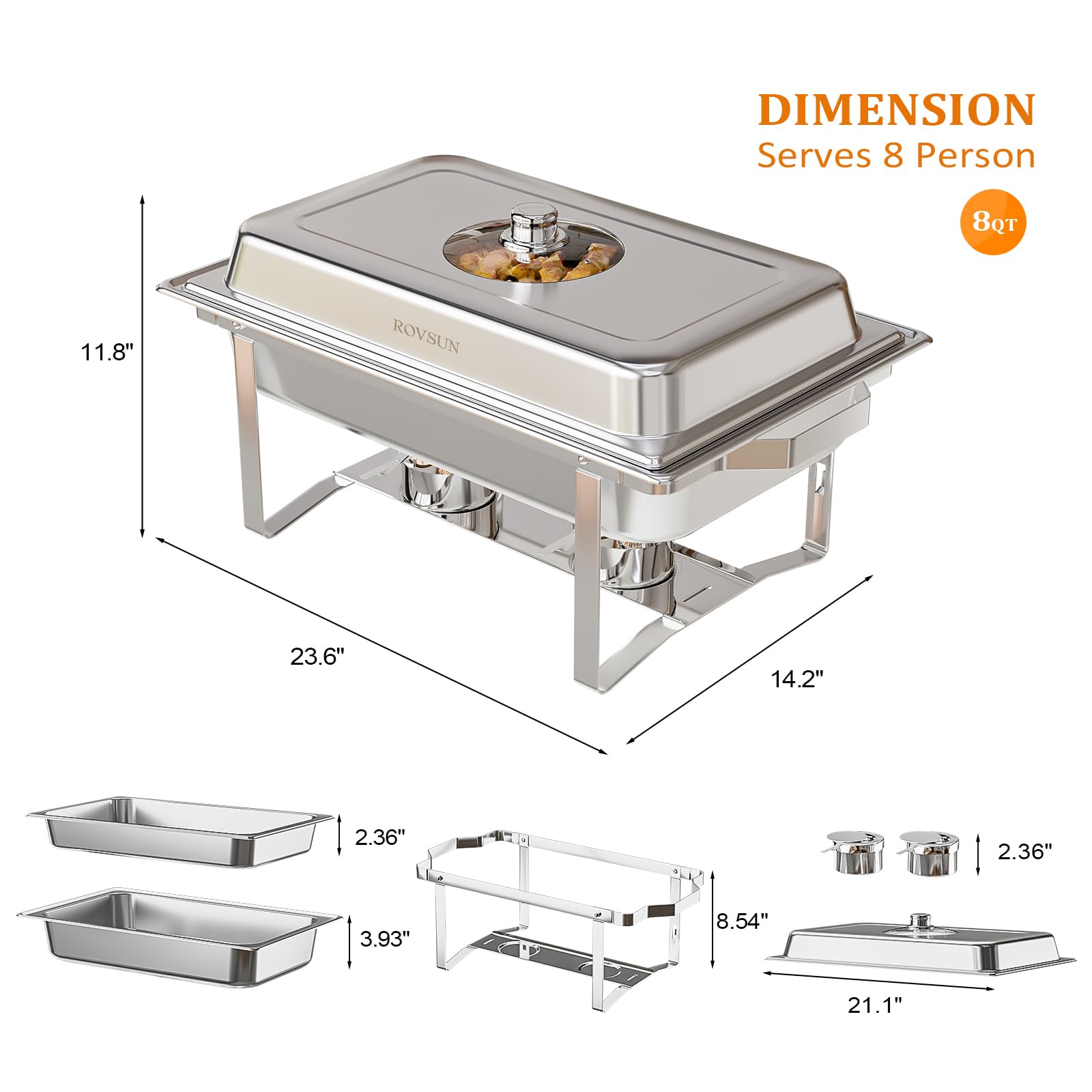 ROVSUN 8 QT Rectangular Stainless Steel Chafing Dish Buffet Set