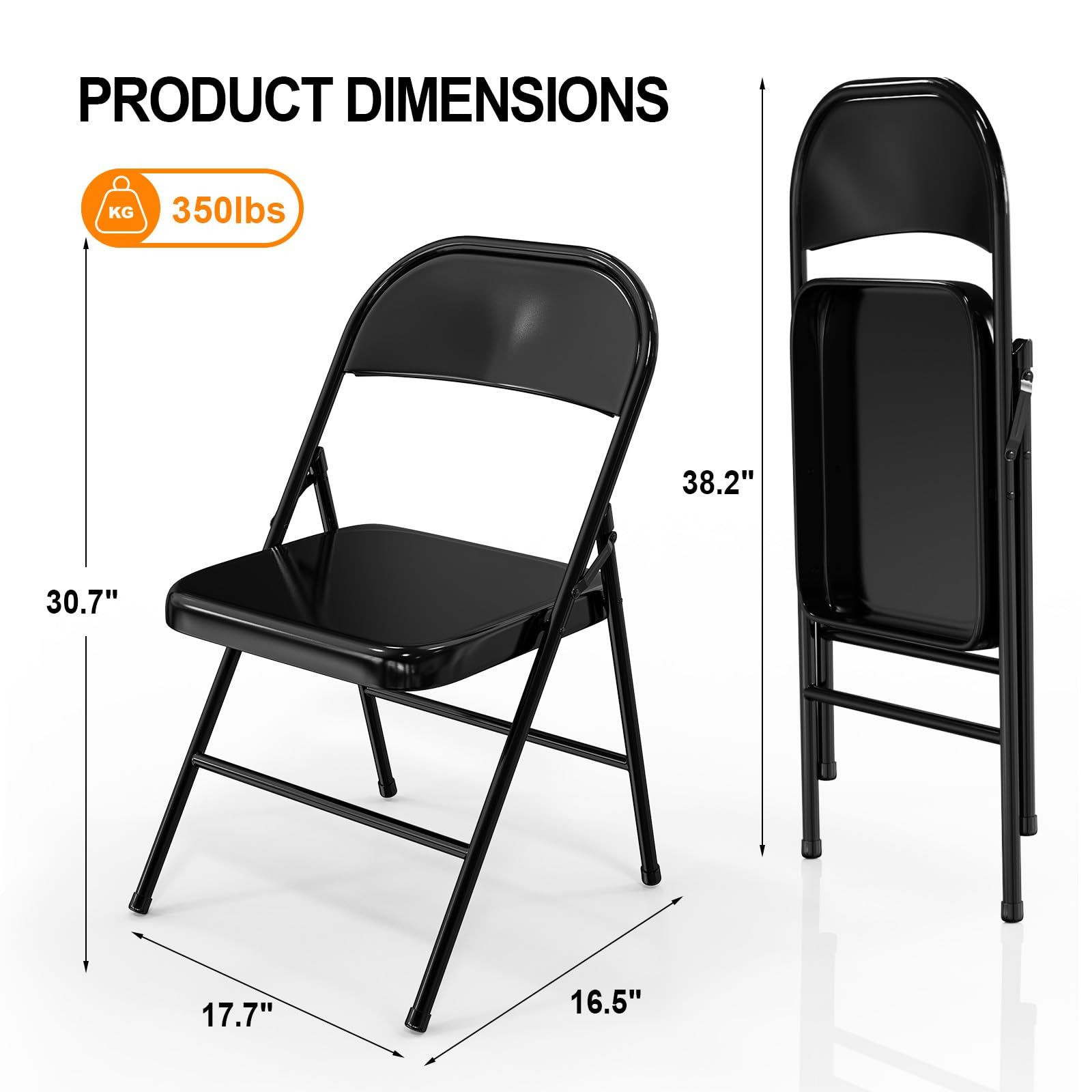 Folding Chairs with All Steel Metal Frame Black