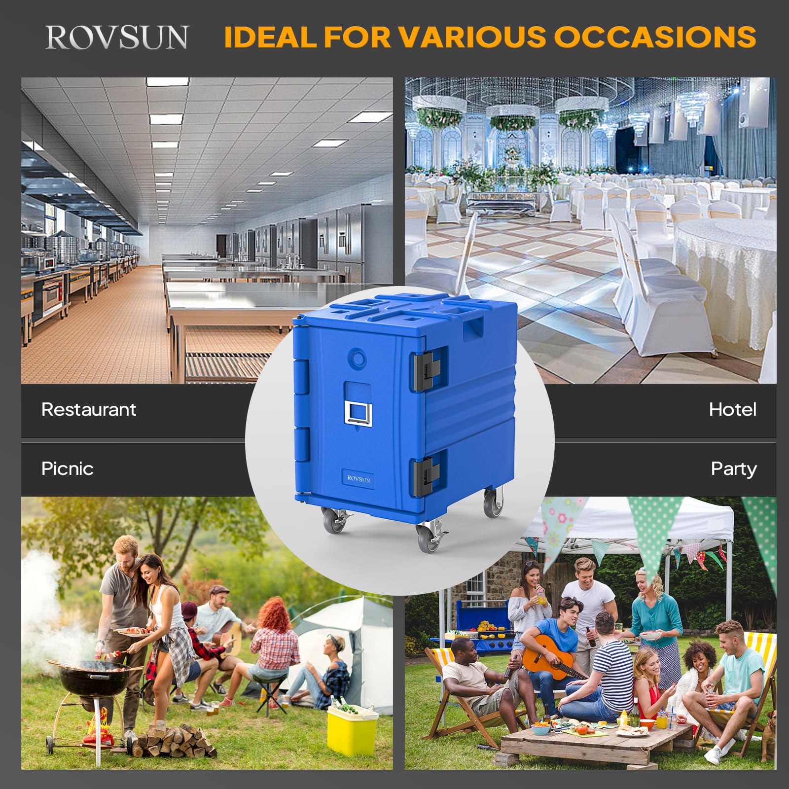 ROVSUN 82 QT Insulated Food Pan Carrier with Lockable Wheels Blue