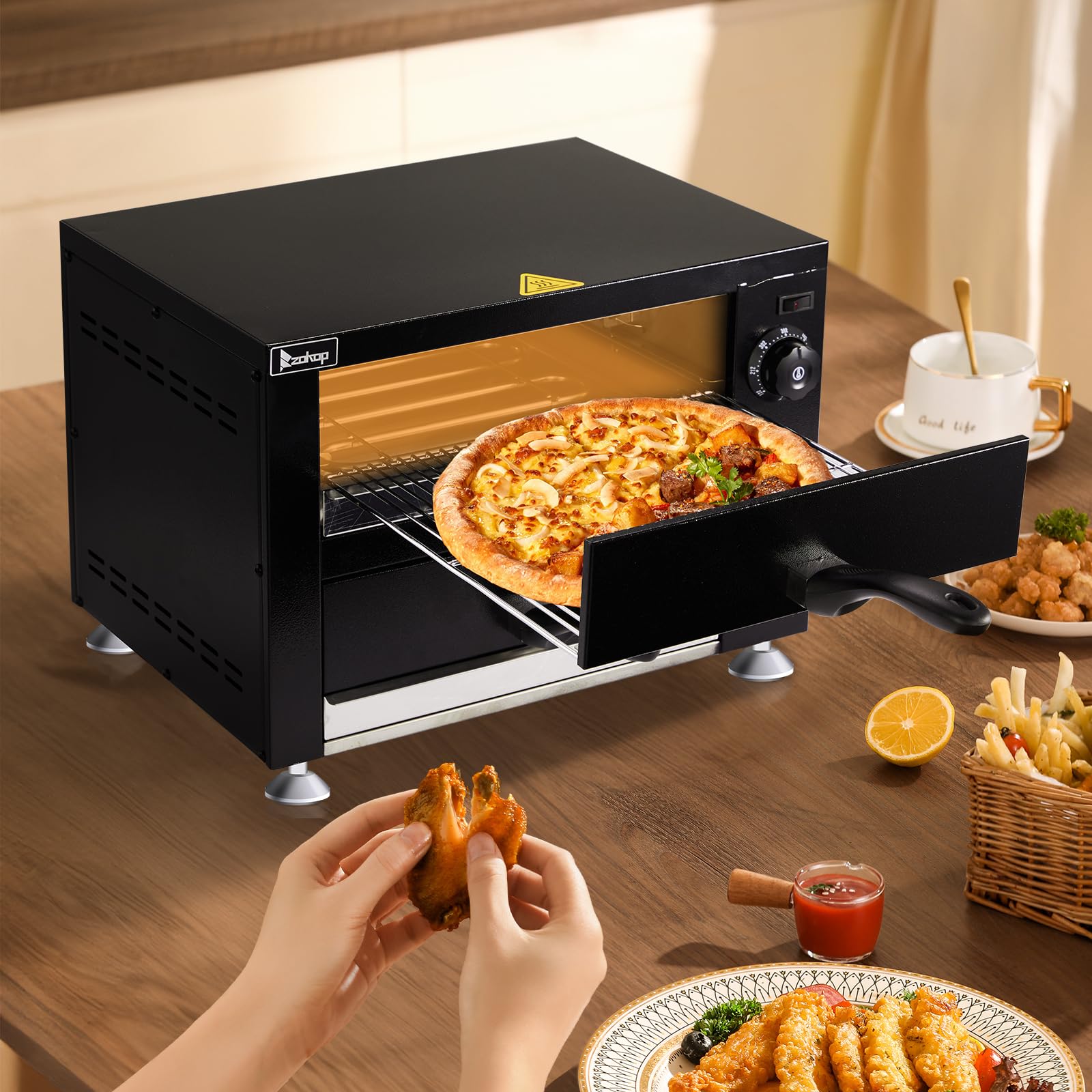 17.9" 2200W 110V Double Deck Pizza Oven Countertop Black