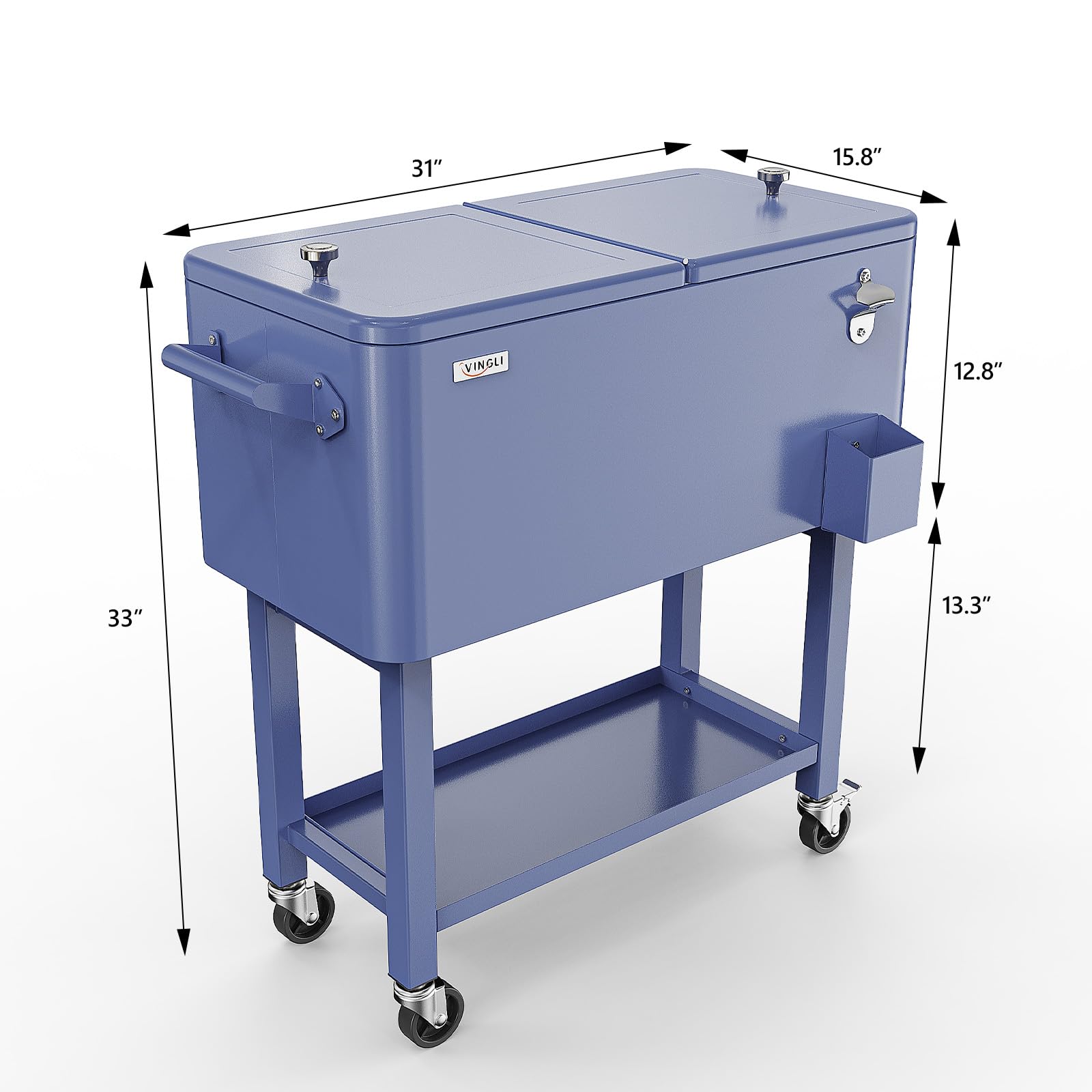 80 Quart Portable Outdoor Patio Rooling Cooler Cart Haze Blue