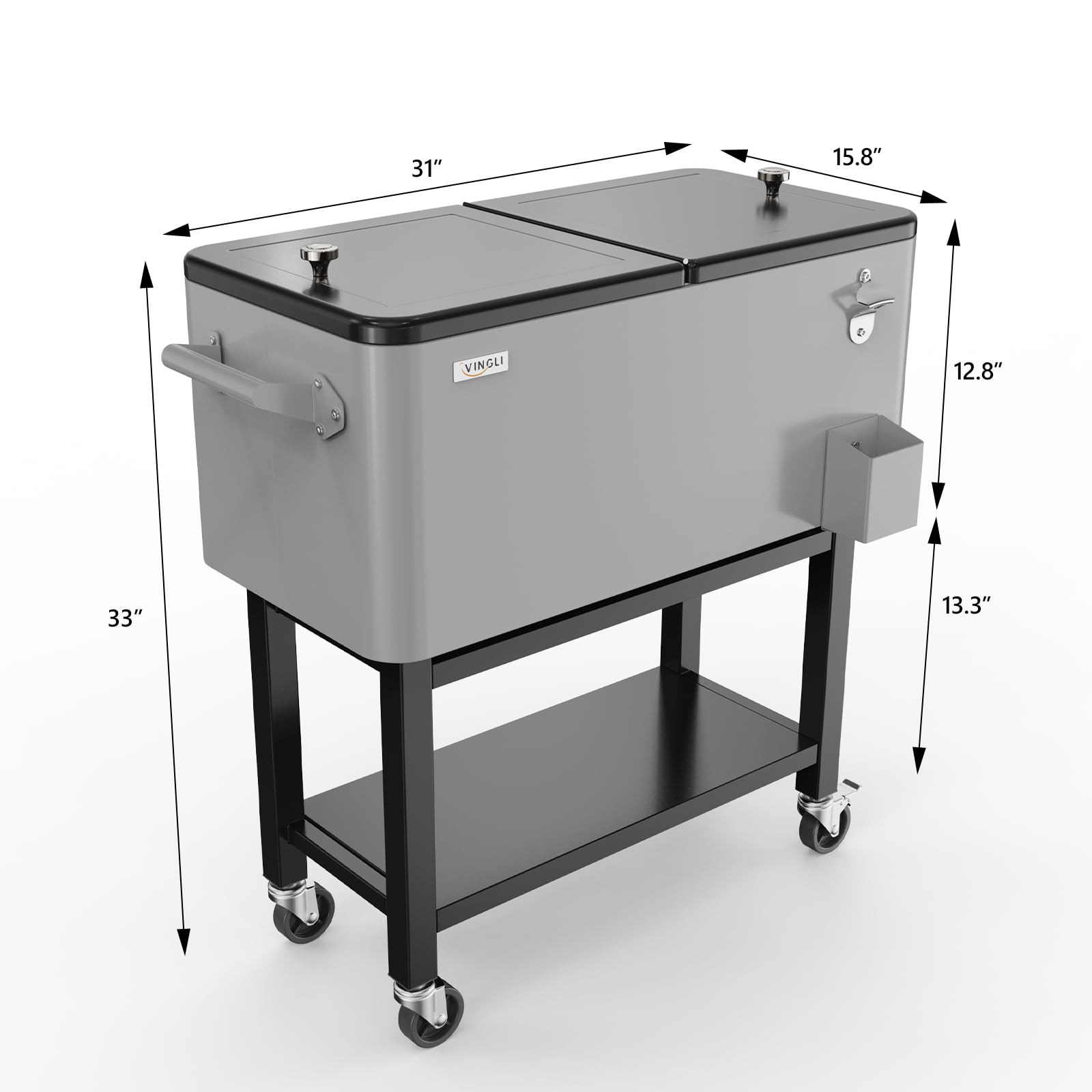 60 Quart Portable Patio Rooling Cooler Cart Detachable Grey