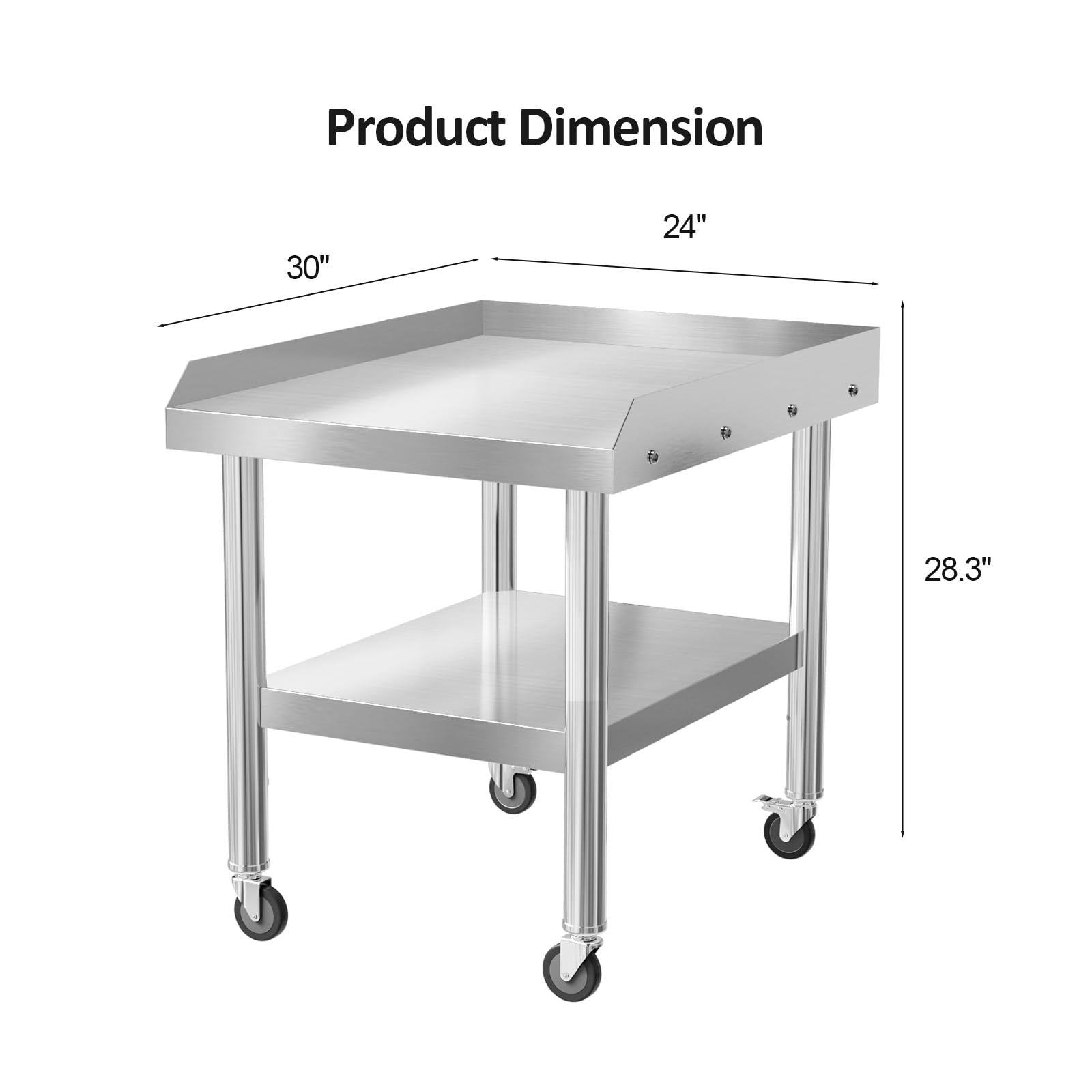 ROVSUN 24" x 30" Stainless Steel Equipment Stand with Undershelf & Wheels