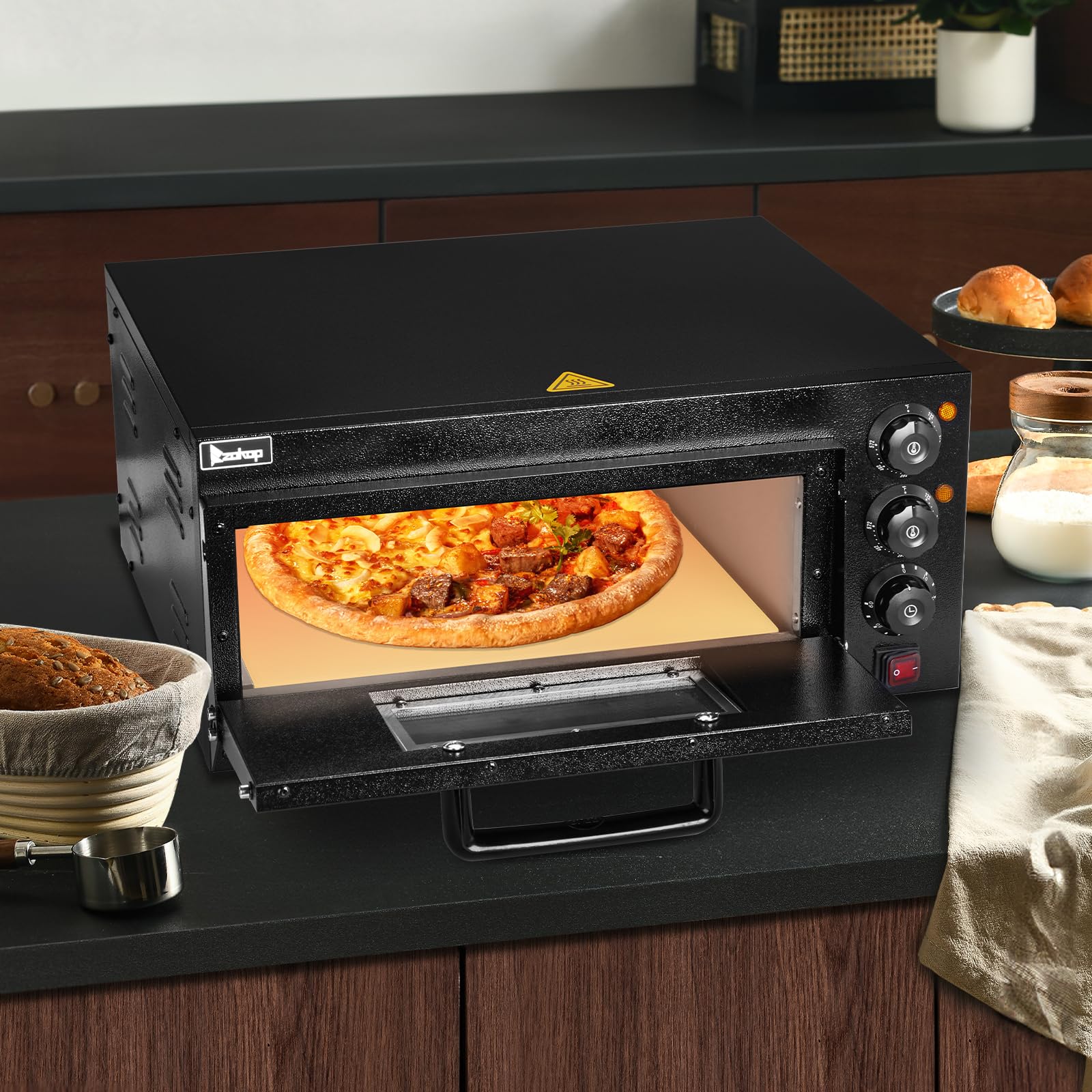 22.4" 2000W 110V Single Deck Pizza Oven with Visible Window Black