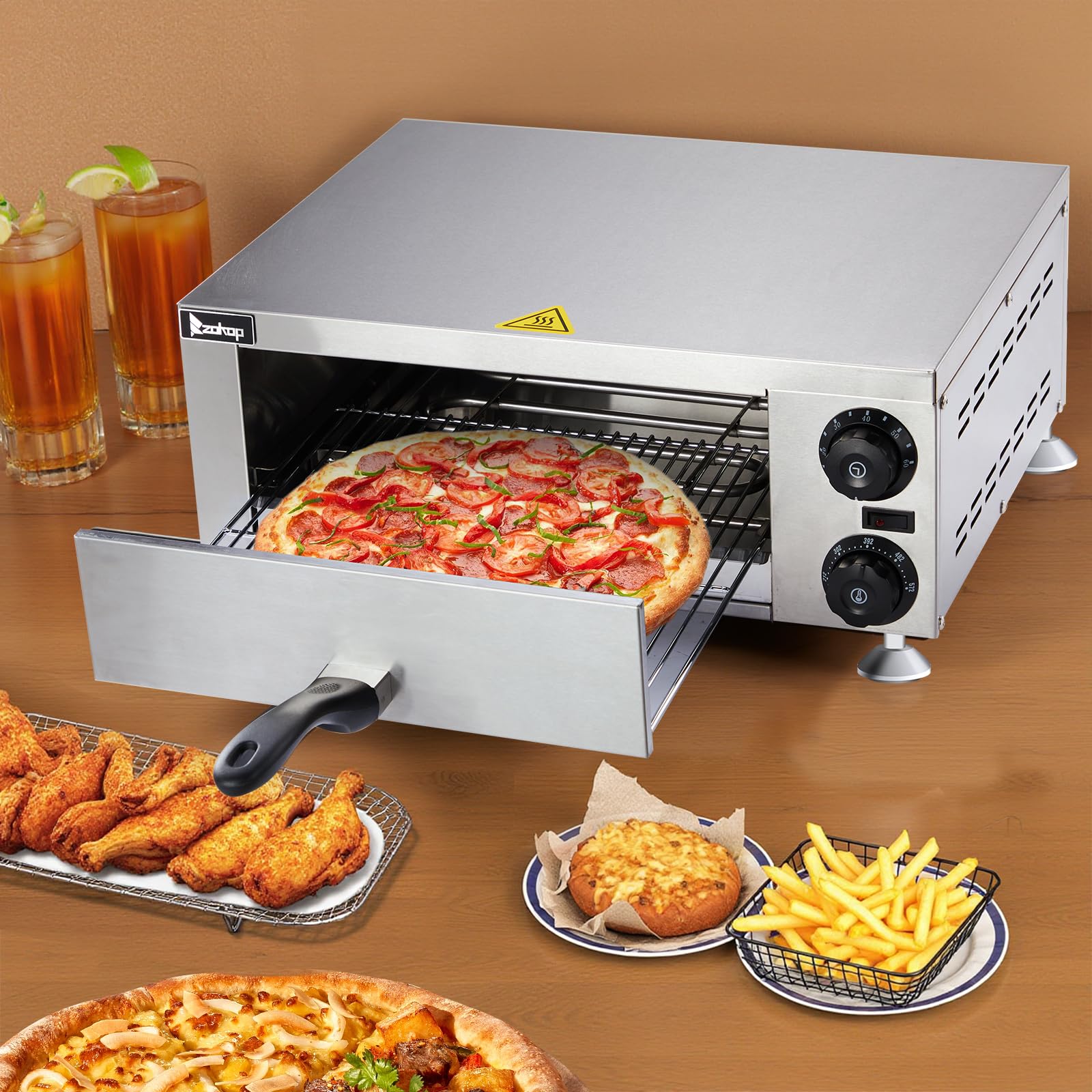 18.7" 1100W 110V Single Deck Pizza Oven Countertop Silver