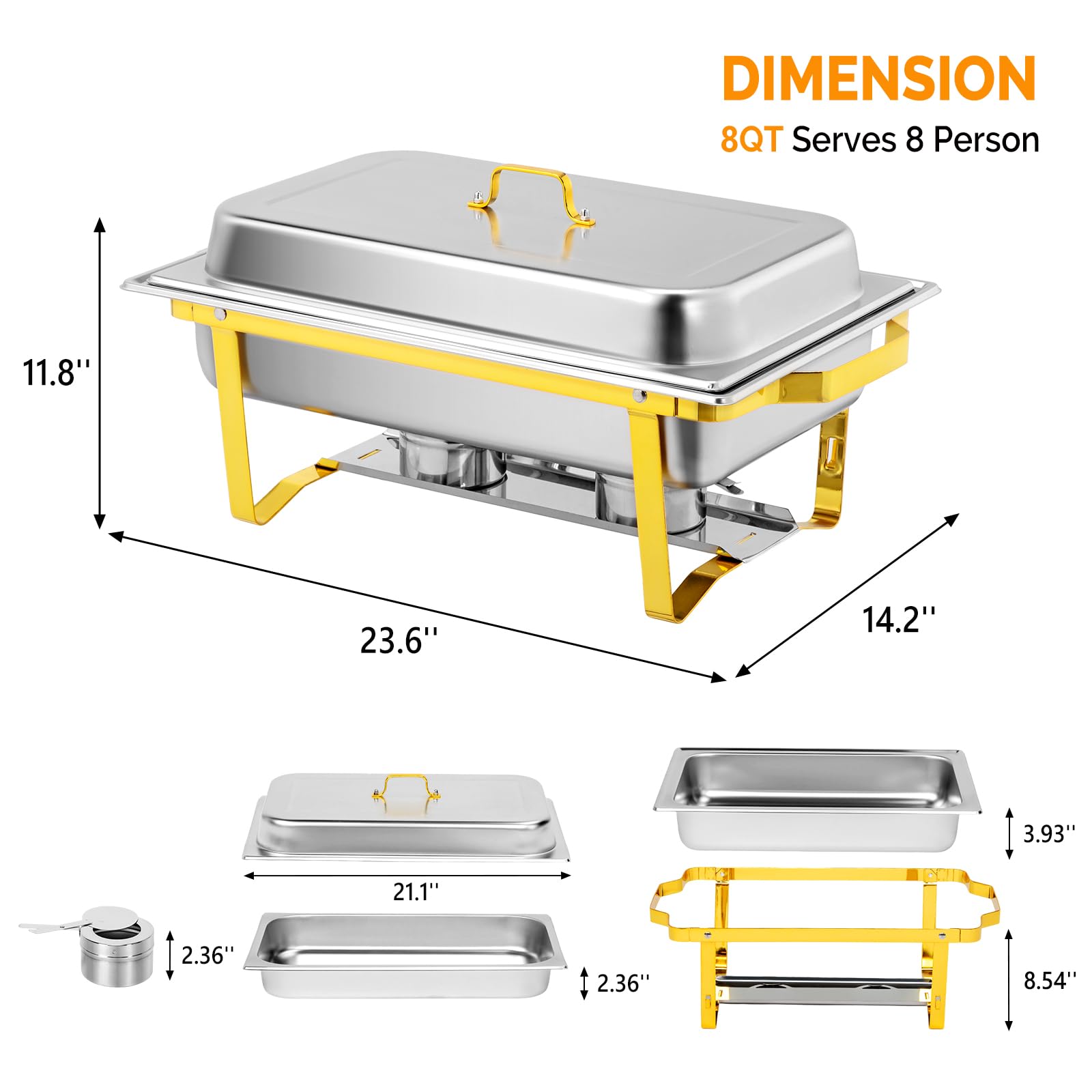 ROVSUN 9 QT Rectangle Chafing Dish Buffet Set with Full Size Pans Gold