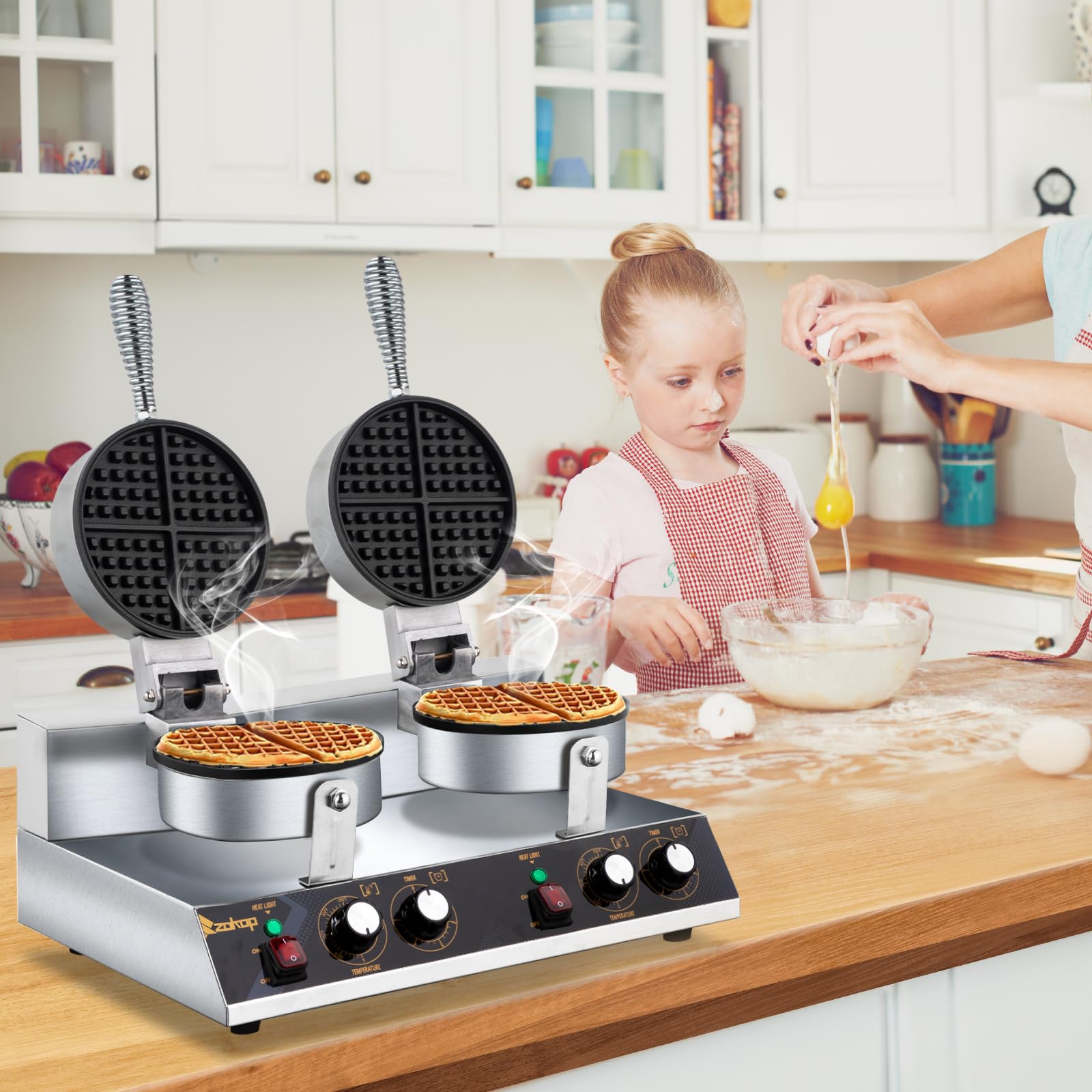 Double Head 2400W 110V Round Non-Stick Belgian Waffle Maker