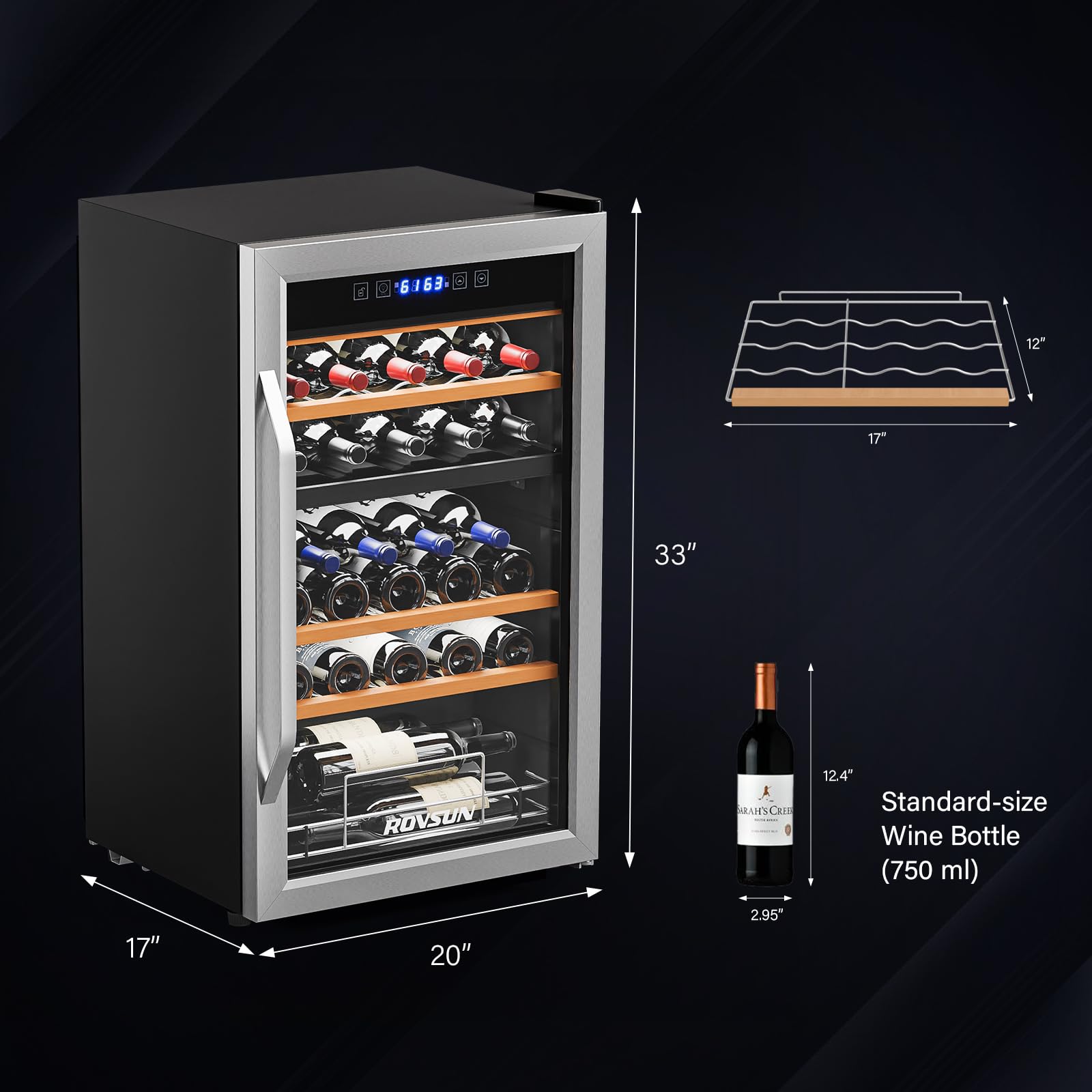 ROVSUN 33 Bottle Dual Zone Wine Cooler Fridge with Digital Temperature