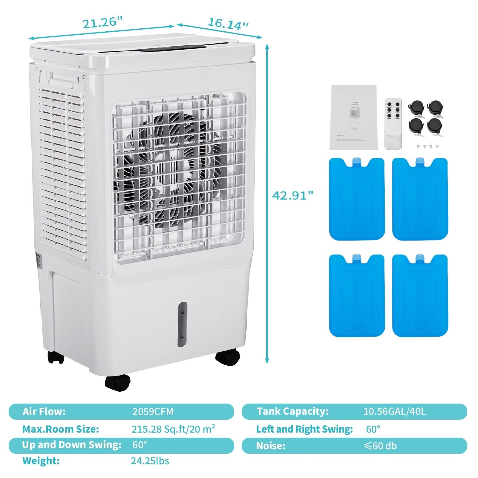 10.6 Gallon Portable Evaporative Air Cooler with Remote Control