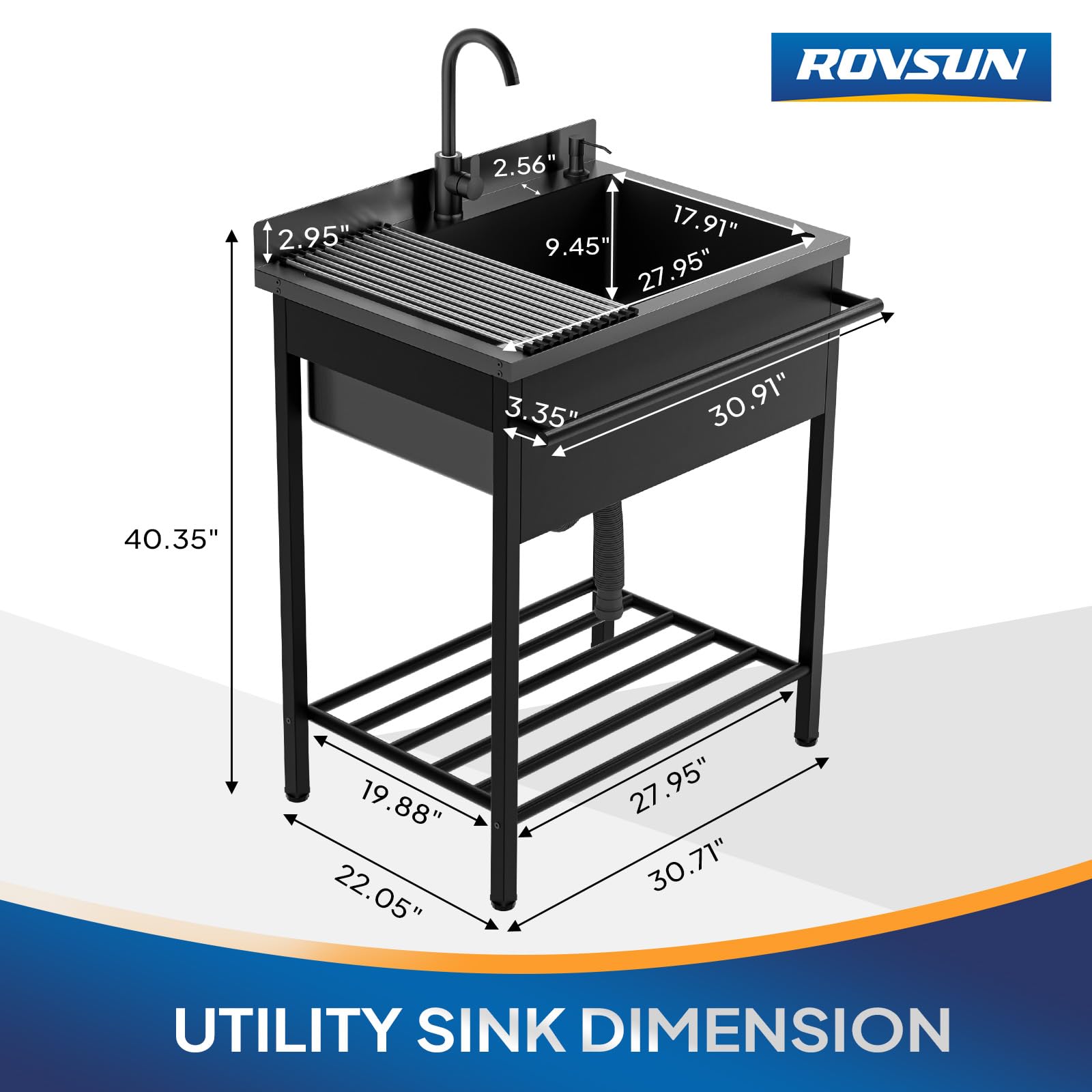 ROVSUN 31" Stainless Steel Utility Sink with Faucet & Draining Rack