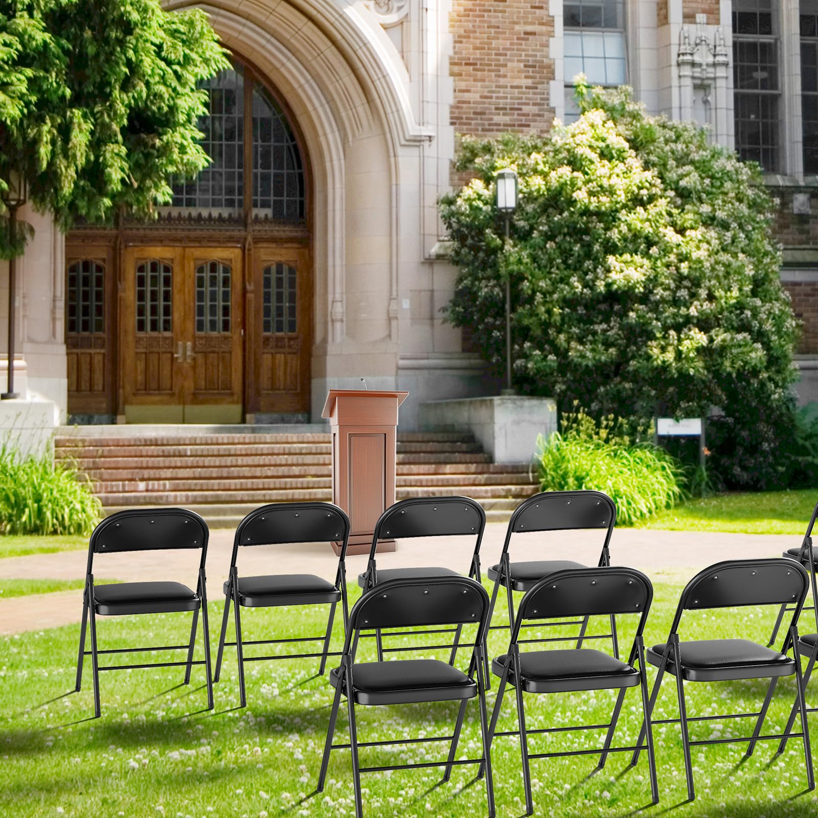 Folding Chairs with PU Leather Seat Set & Back Black