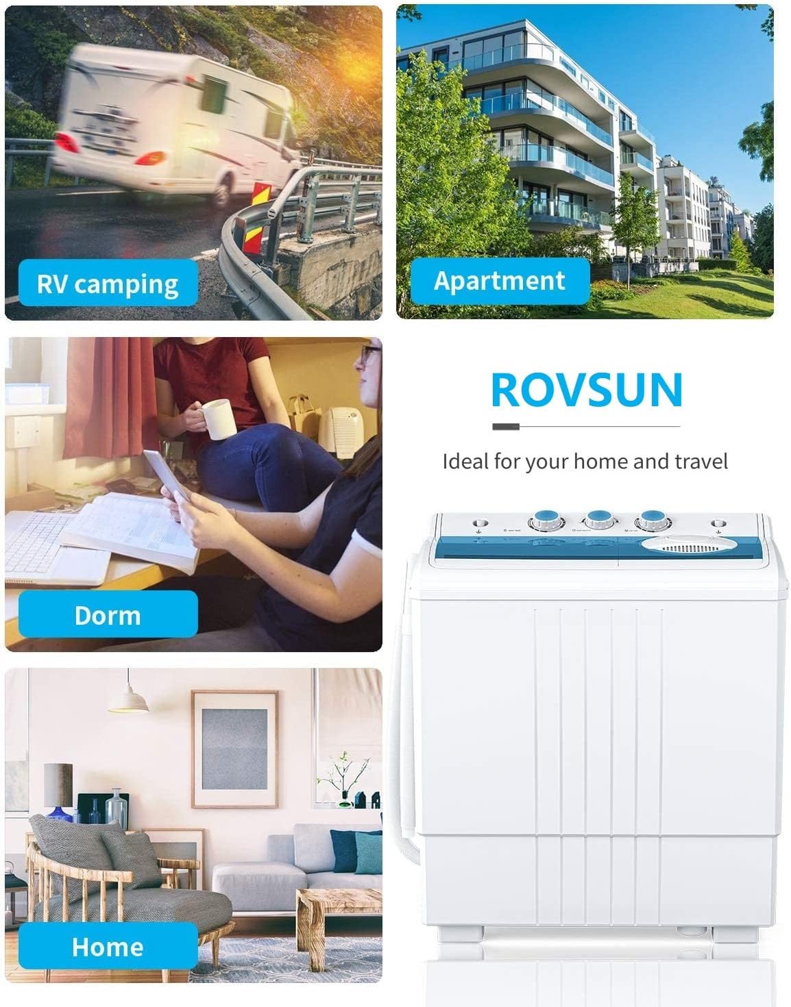 ROVSUN 21LBS 400W 110V Portable Twin Tub Washing Machine Blue