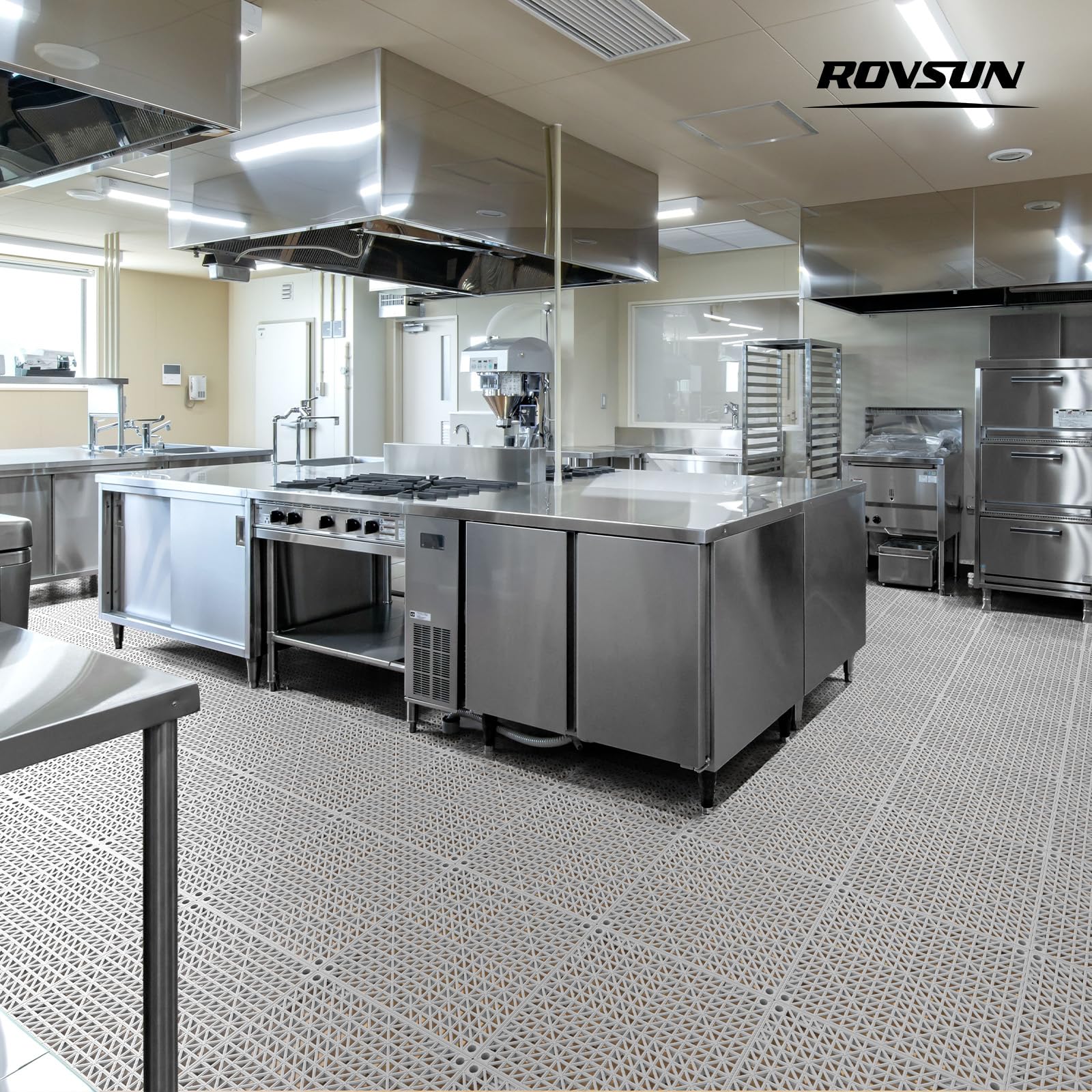 ROVSUN 12" x 12" Interlocking Drainage Mat Non-Slip with Holes Grey