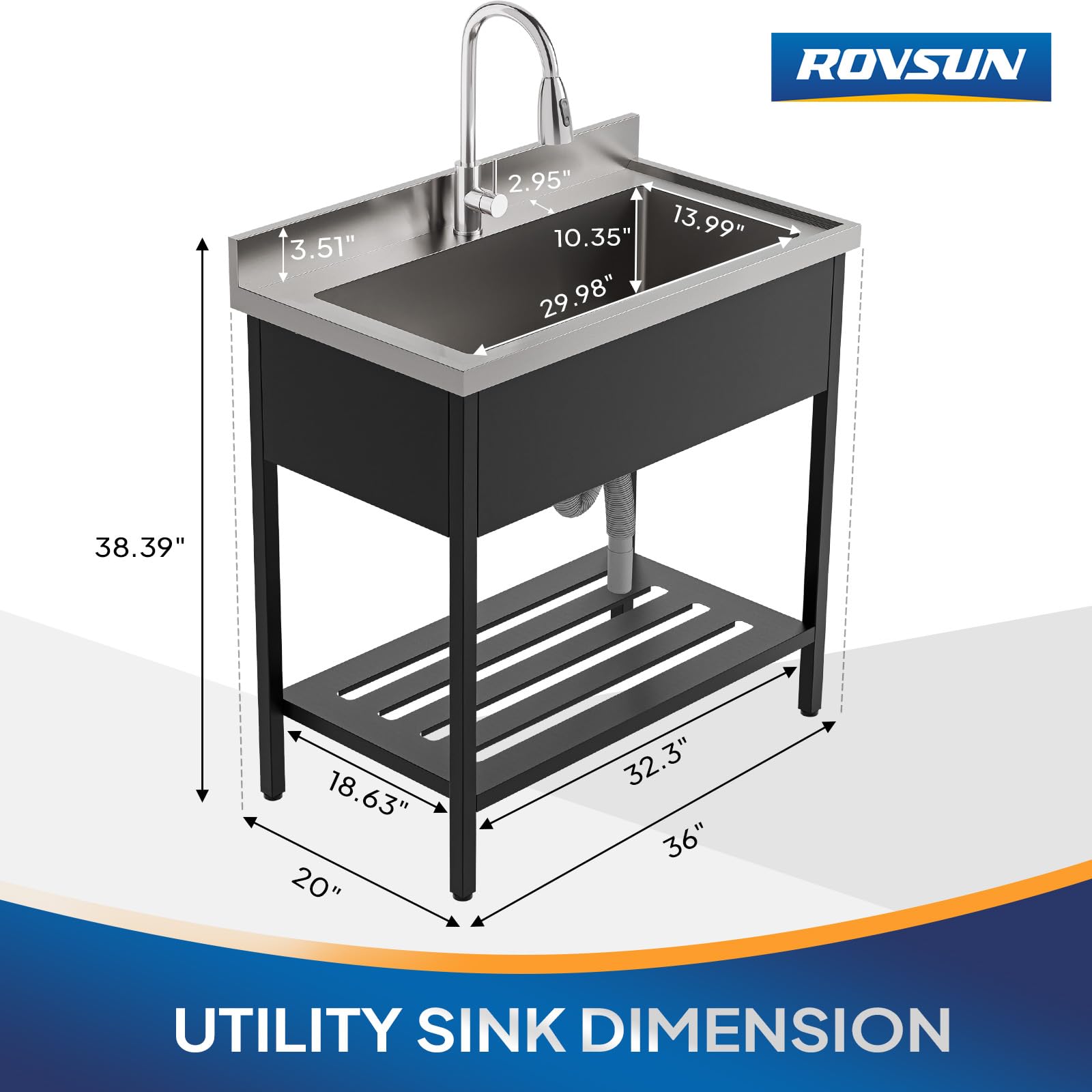 ROVSUN 36" Stainless Steel Utility Sink with Faucet & Draining Rack