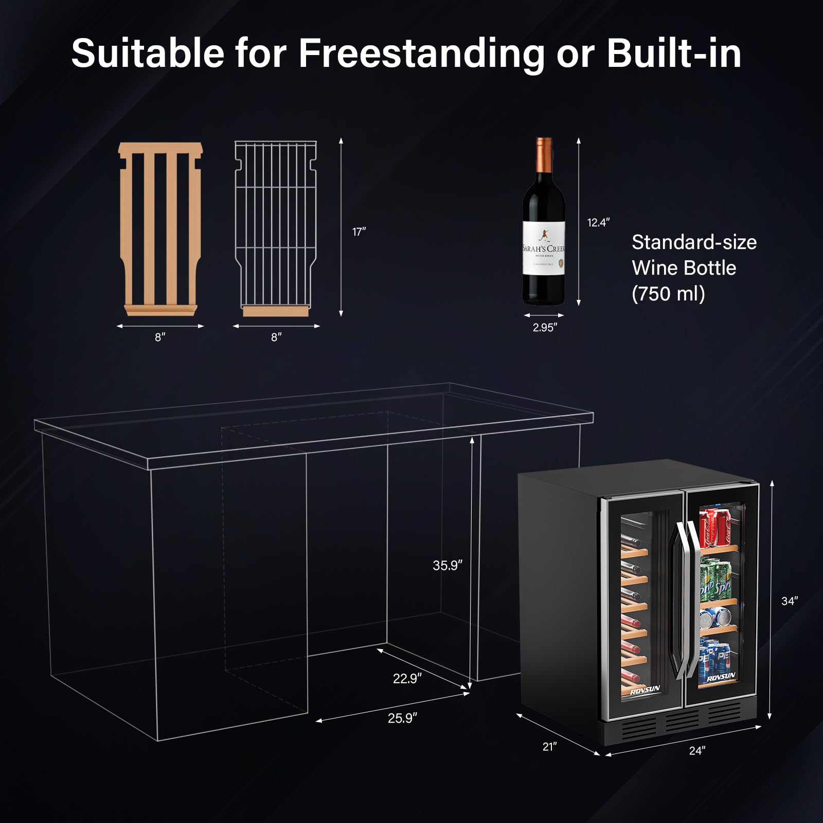 ROVSUN 34 Bottle Dual Zone Wine Cooler Fridge with Digital Temperature