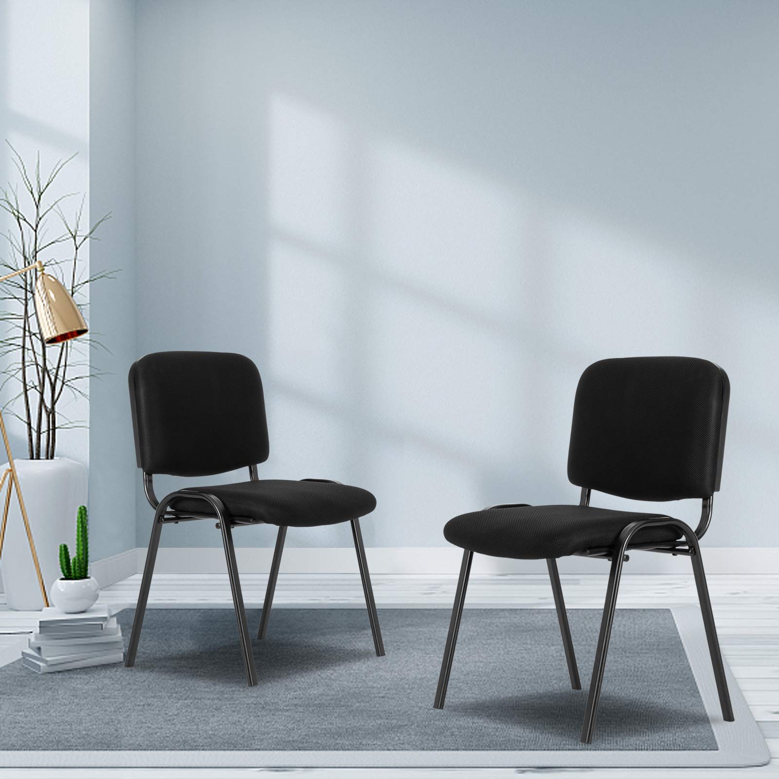 Office Fabric Mesh Stacking Chairs Armless Black