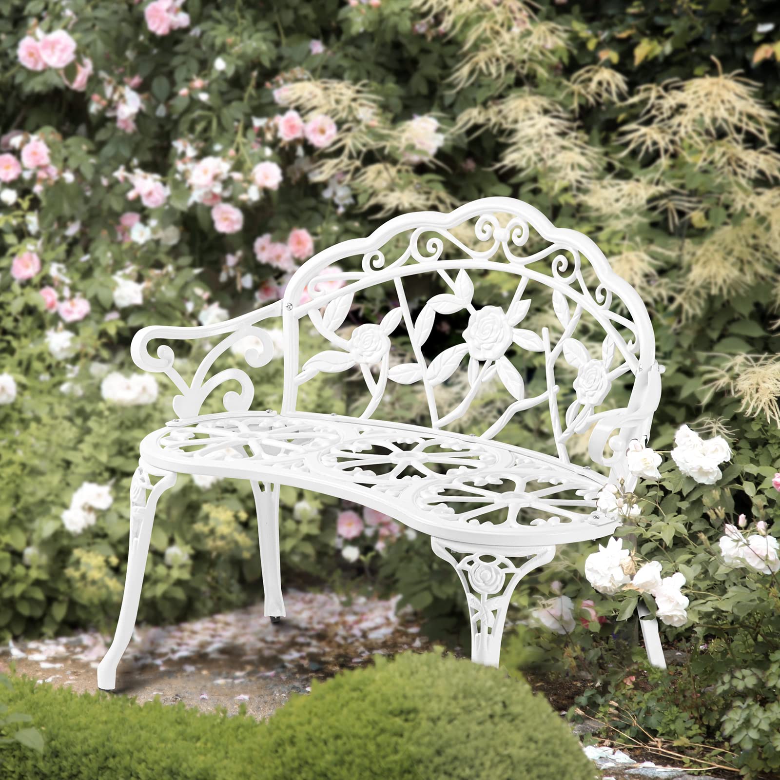 38.5 Inch Outdoor Bench Cast Aluminium White