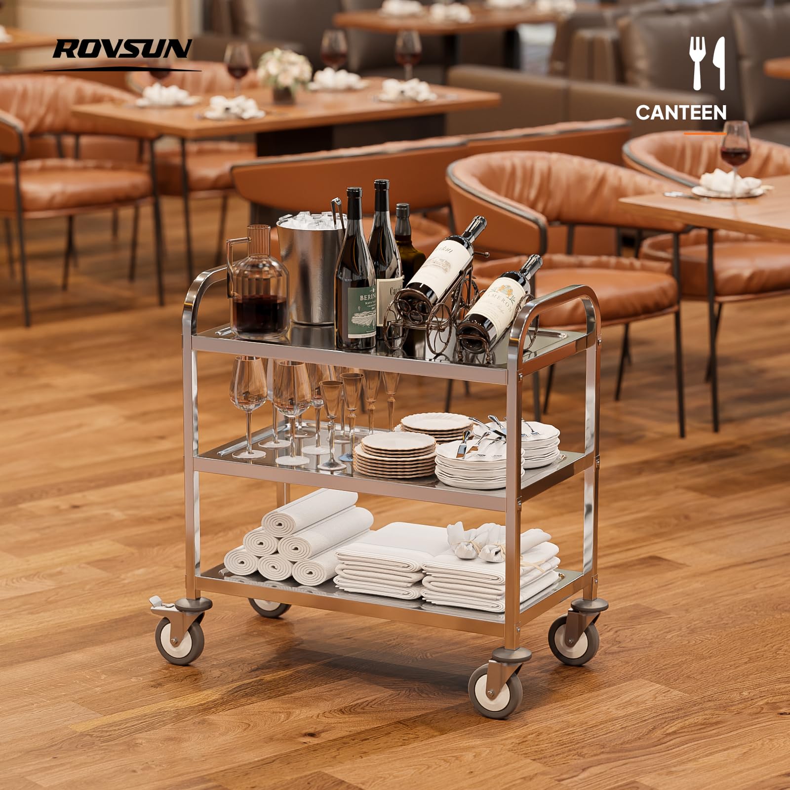 3-Tier Small 330lbs Capacity Stainless Steel Utility Cart with Wheels