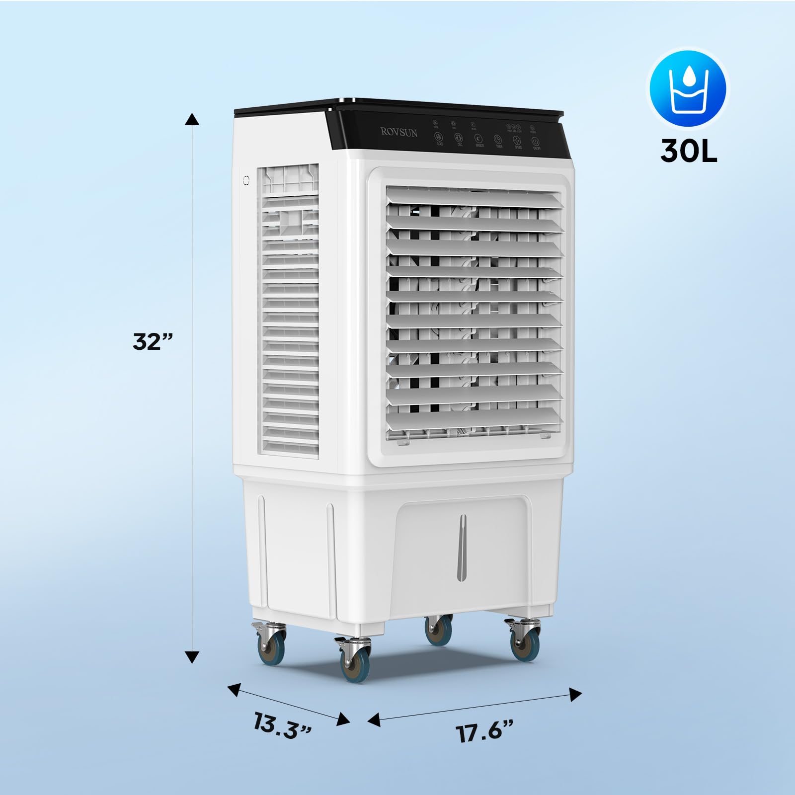 7.9Gal/30L Portable Evaporative Air Cooler with Remote Control