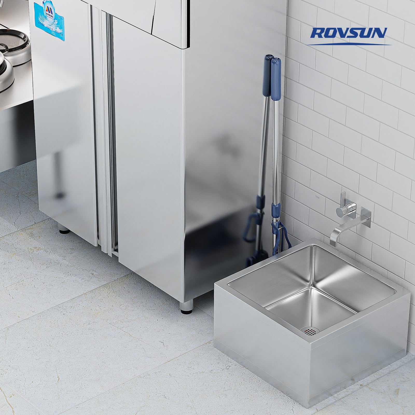 ROVSUN 22" L x 19" W x 12" H Stainless Steel Floor Mount Mop Sink