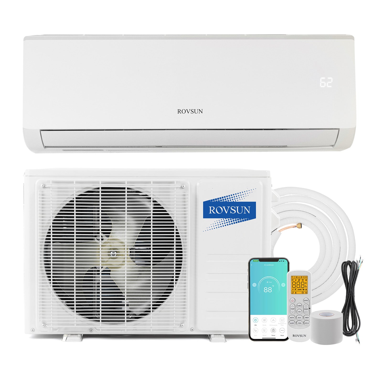 ROVSUN 9000 BTU 19 SEER2 115V Wifi Enabled Ductless Mini Split Air Conditioner with Heat Pump Inverter & Install Kit