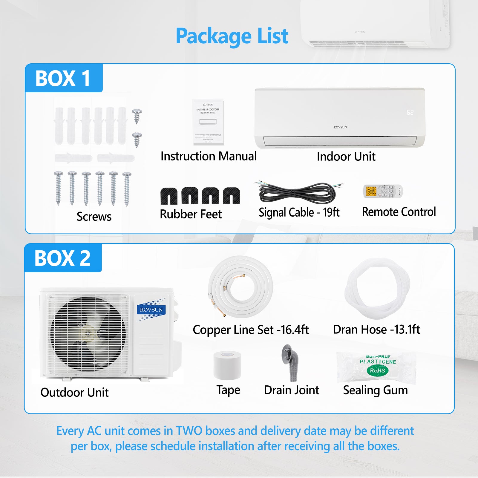 ROVSUN 9000 BTU 19 SEER2 115V Mini Split Air Conditioner with Heat Pump Ductless Inverter & Install Kit